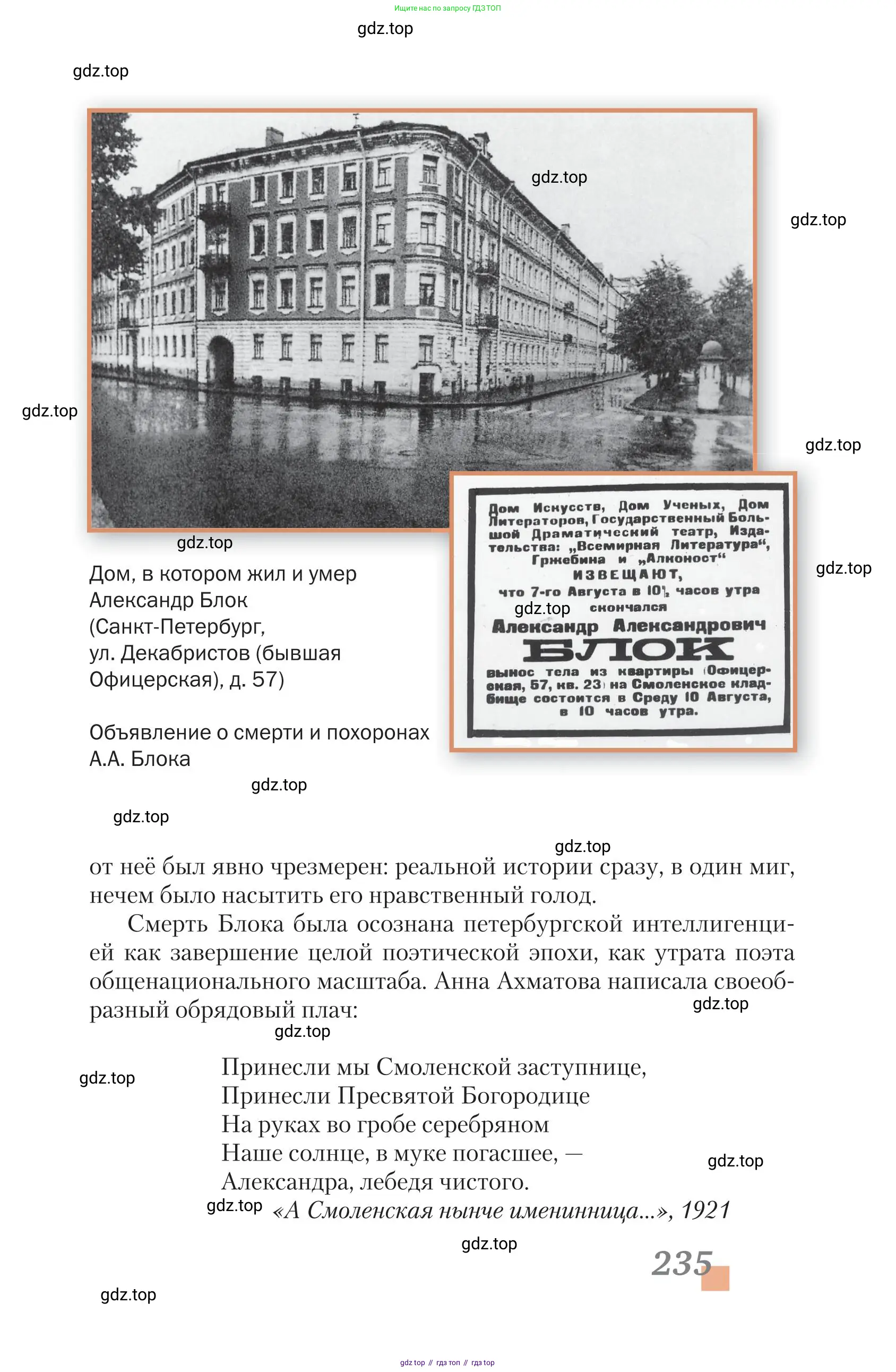 Литература, 11 класс Учебник, авторы: Зинин Сергей Александрович, Чалмаев Виктор Андреевич, издательство Русское слово, Москва, 2019, оранжевого цвета, страница 235