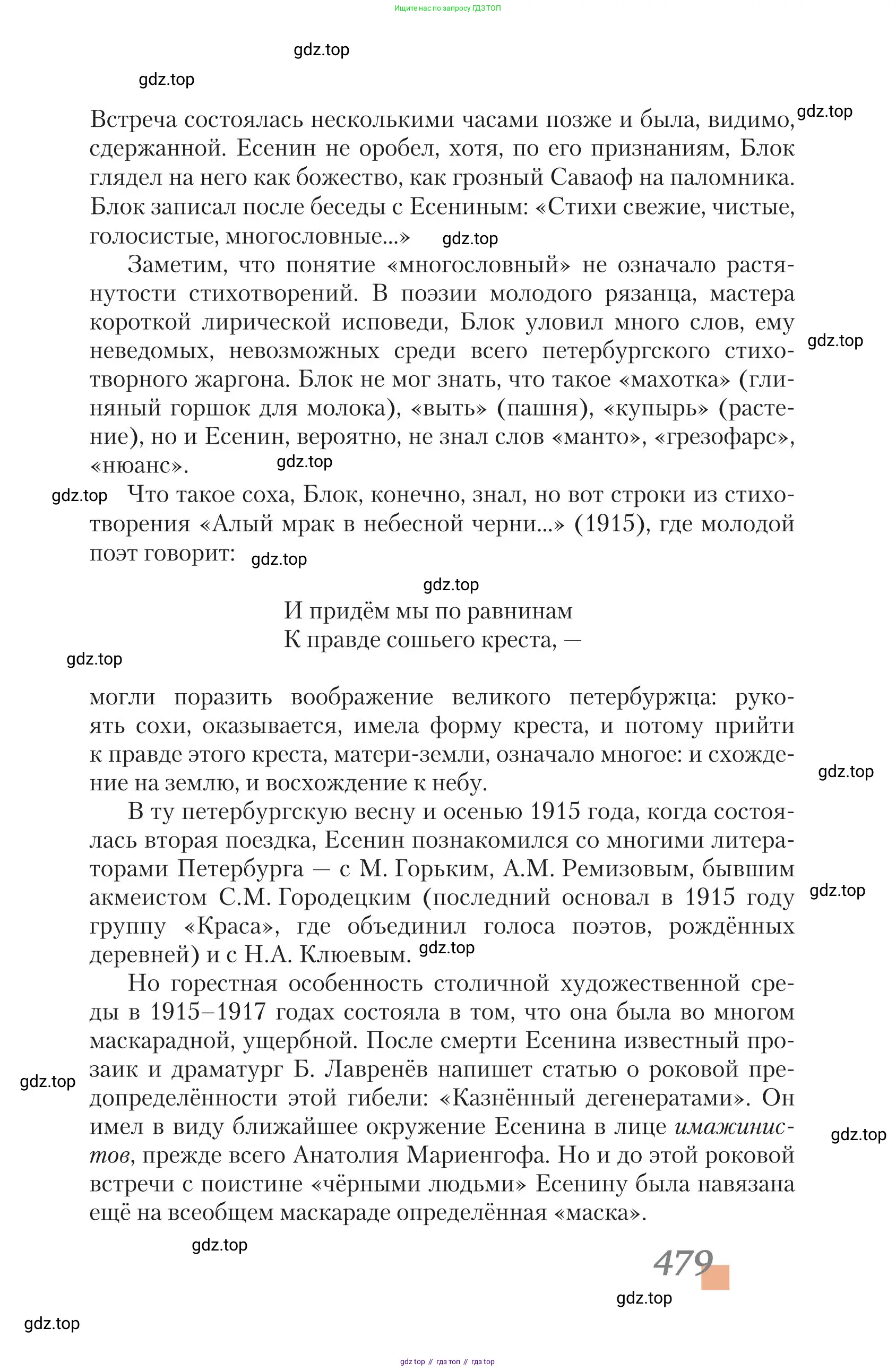 Литература, 11 класс Учебник, авторы: Зинин Сергей Александрович, Чалмаев Виктор Андреевич, издательство Русское слово, Москва, 2019, оранжевого цвета, страница 479