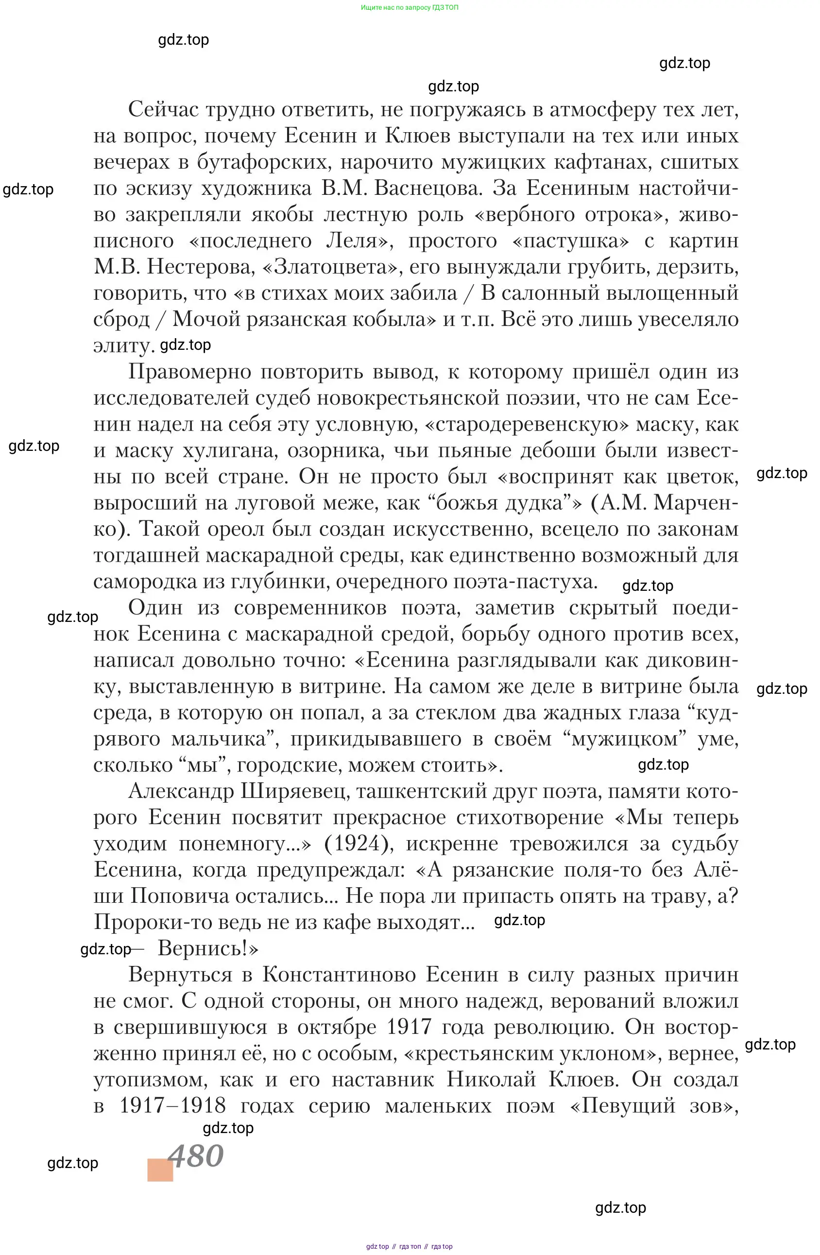 Литература, 11 класс Учебник, авторы: Зинин Сергей Александрович, Чалмаев Виктор Андреевич, издательство Русское слово, Москва, 2019, оранжевого цвета, Часть 2, страница 480