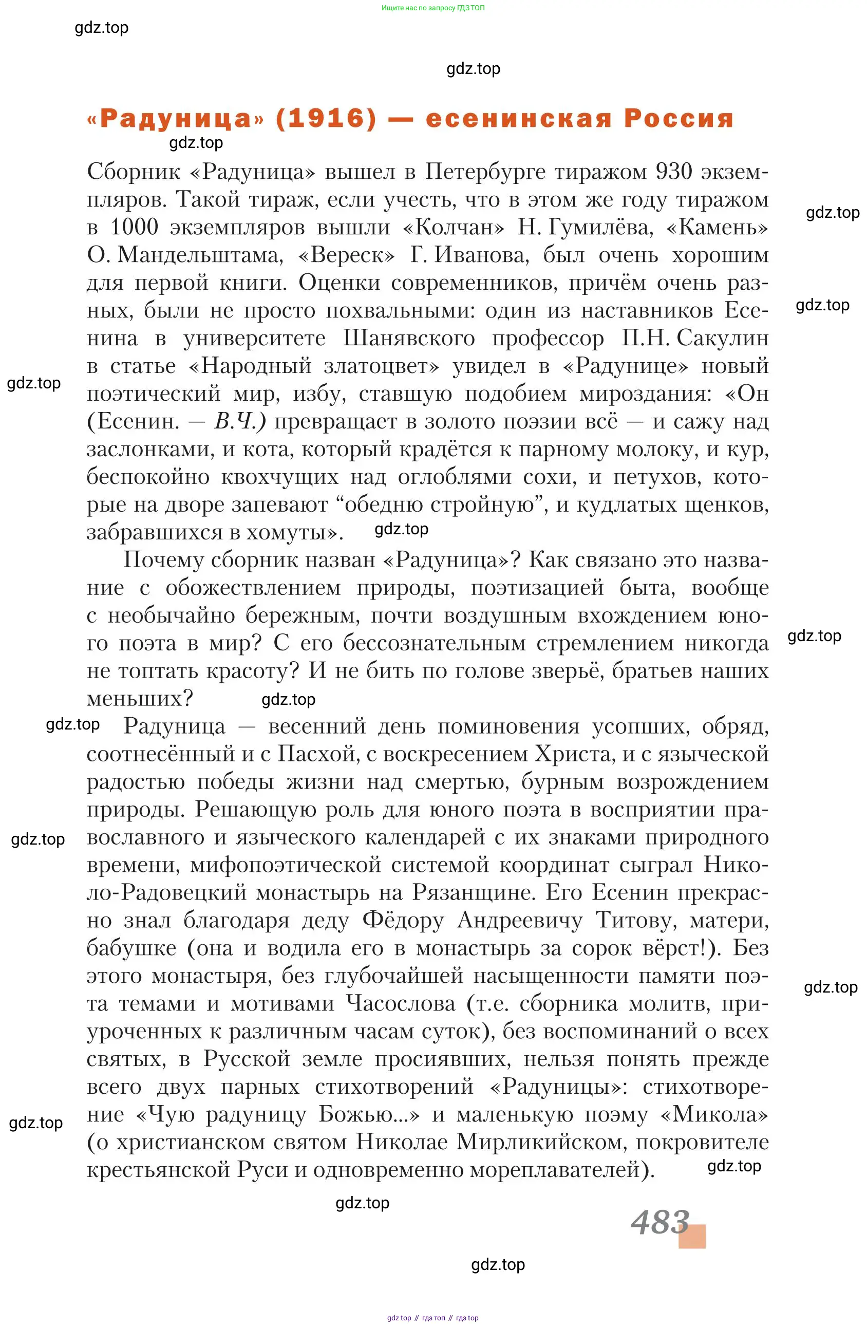 Литература, 11 класс Учебник, авторы: Зинин Сергей Александрович, Чалмаев Виктор Андреевич, издательство Русское слово, Москва, 2019, оранжевого цвета, Часть 1, страница 483