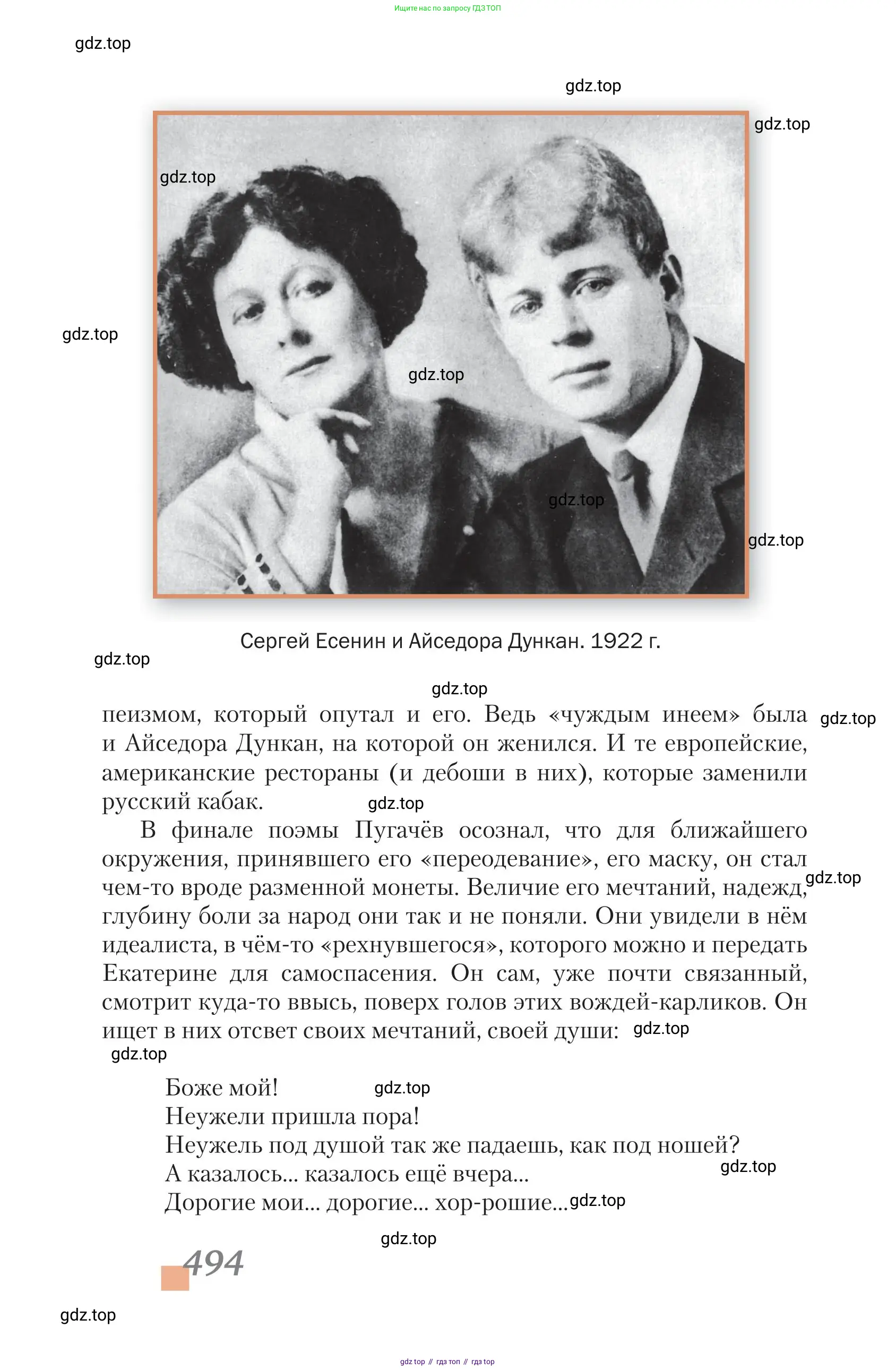 Литература, 11 класс Учебник, авторы: Зинин Сергей Александрович, Чалмаев Виктор Андреевич, издательство Русское слово, Москва, 2019, оранжевого цвета, страница 494
