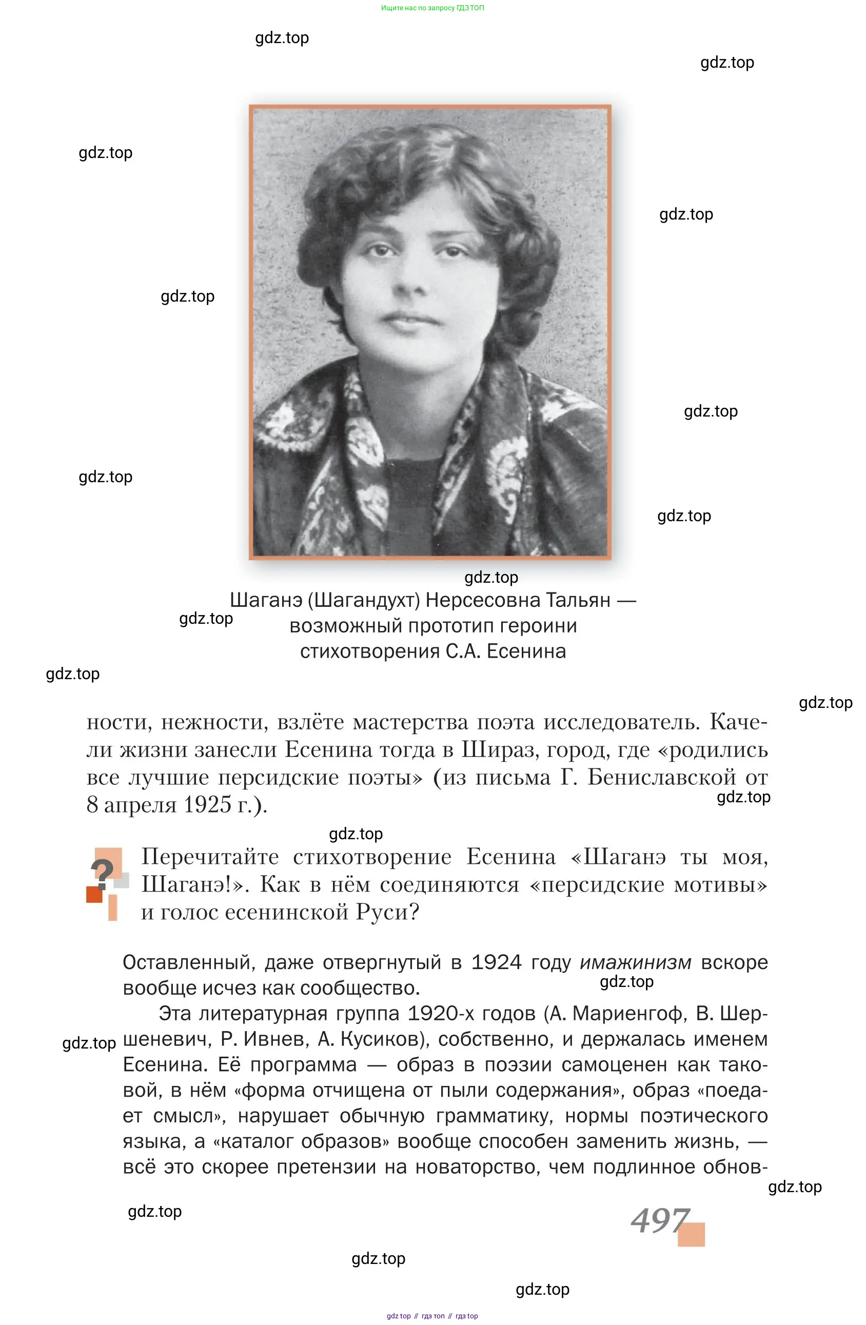 Литература, 11 класс Учебник, авторы: Зинин Сергей Александрович, Чалмаев Виктор Андреевич, издательство Русское слово, Москва, 2019, оранжевого цвета, Часть 1, страница 497