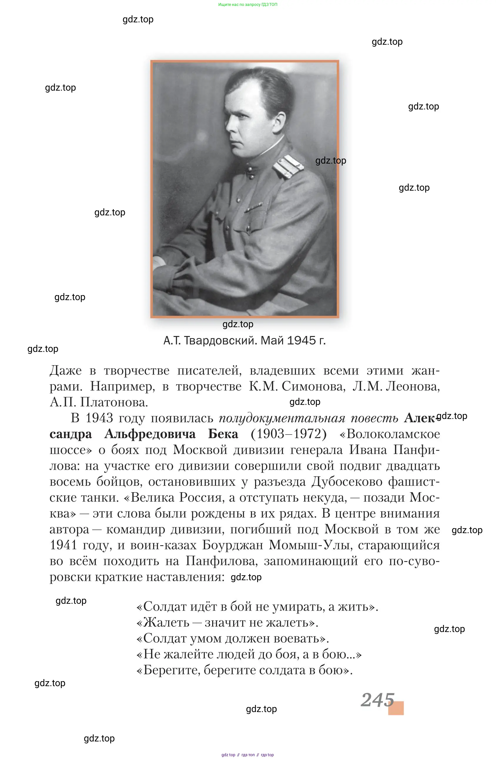 Литература, 11 класс Учебник, авторы: Зинин Сергей Александрович, Чалмаев Виктор Андреевич, издательство Русское слово, Москва, 2019, оранжевого цвета, страница 245