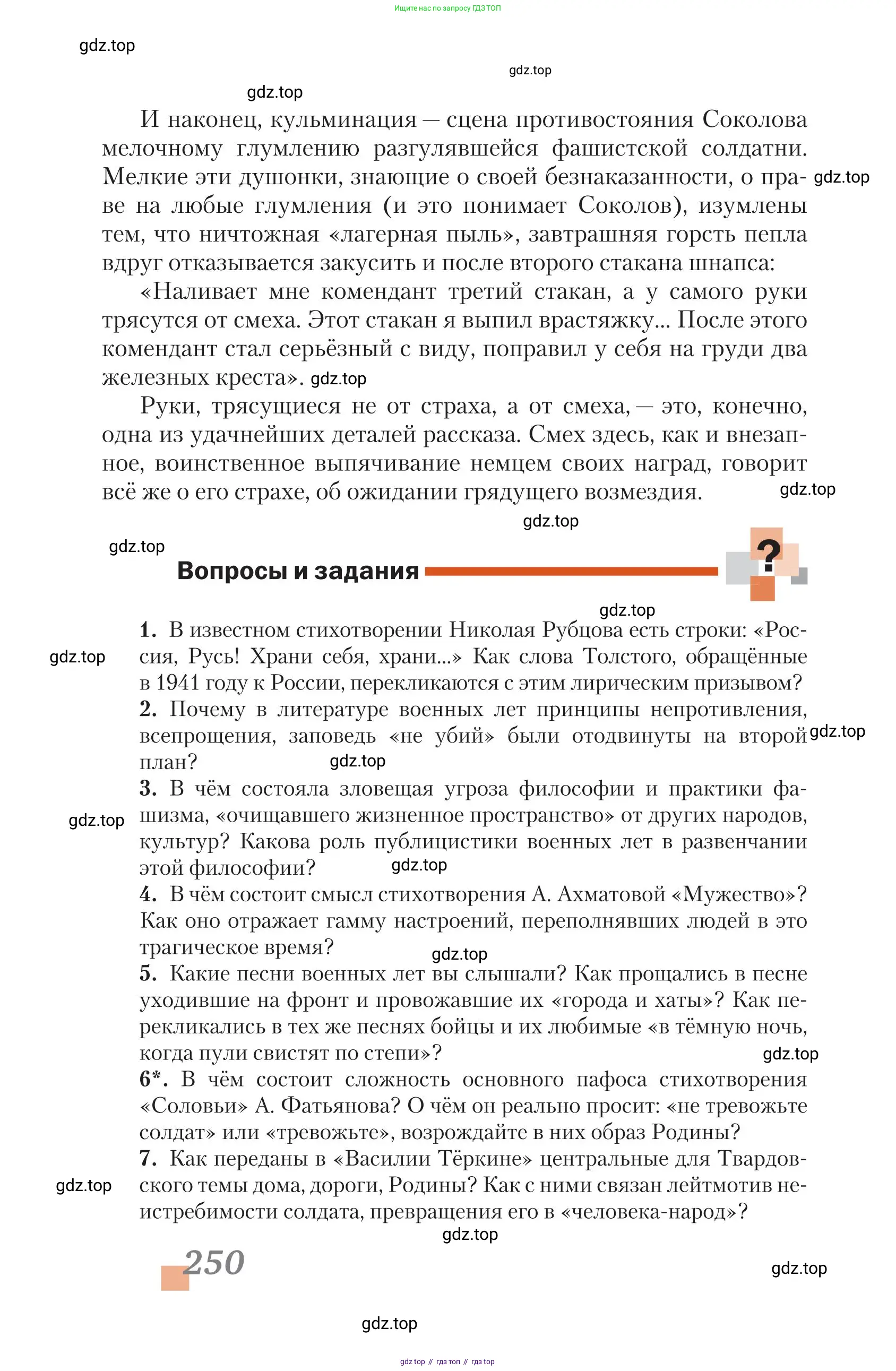 Литература, 11 класс Учебник, авторы: Зинин Сергей Александрович, Чалмаев Виктор Андреевич, издательство Русское слово, Москва, 2019, оранжевого цвета, Часть 2, страница 250