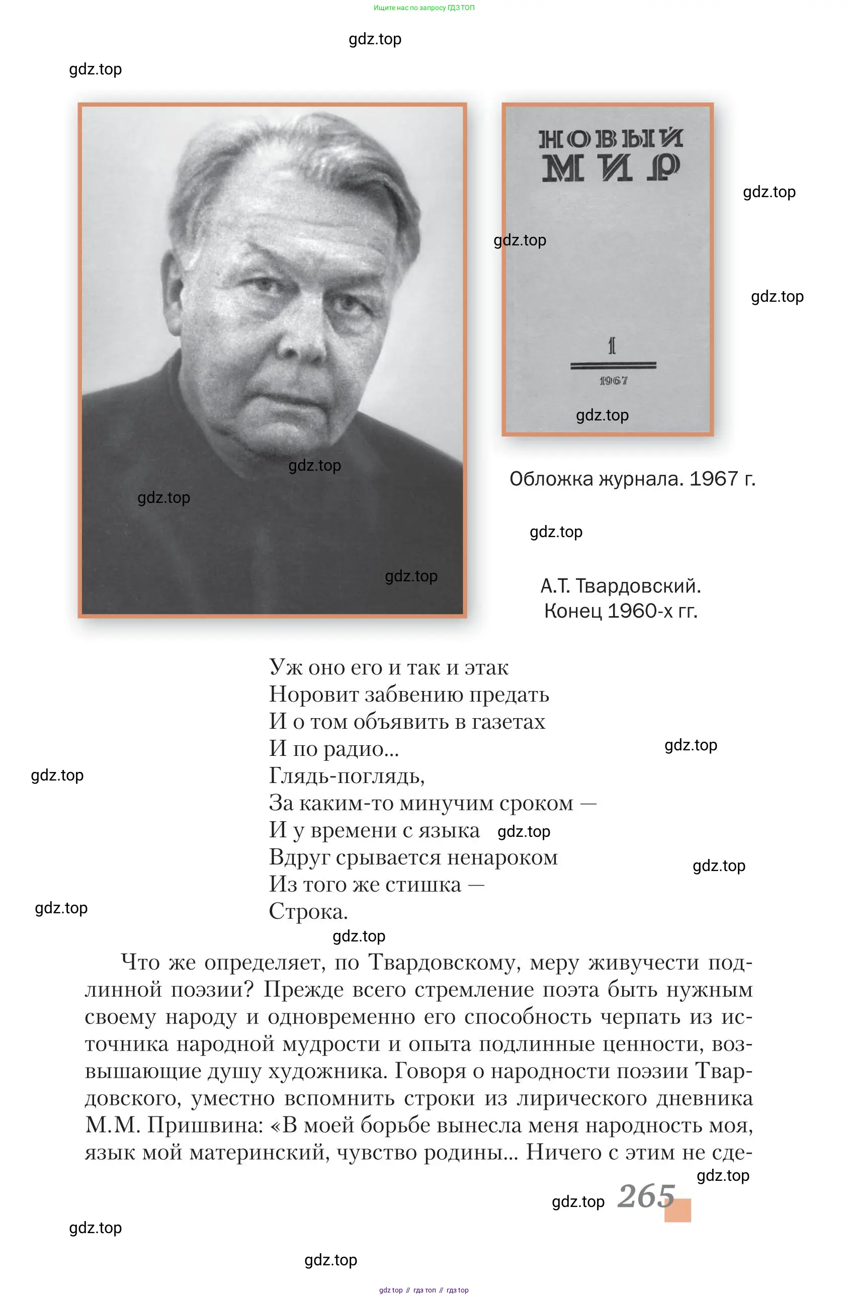 Литература, 11 класс Учебник, авторы: Зинин Сергей Александрович, Чалмаев Виктор Андреевич, издательство Русское слово, Москва, 2019, оранжевого цвета, страница 265