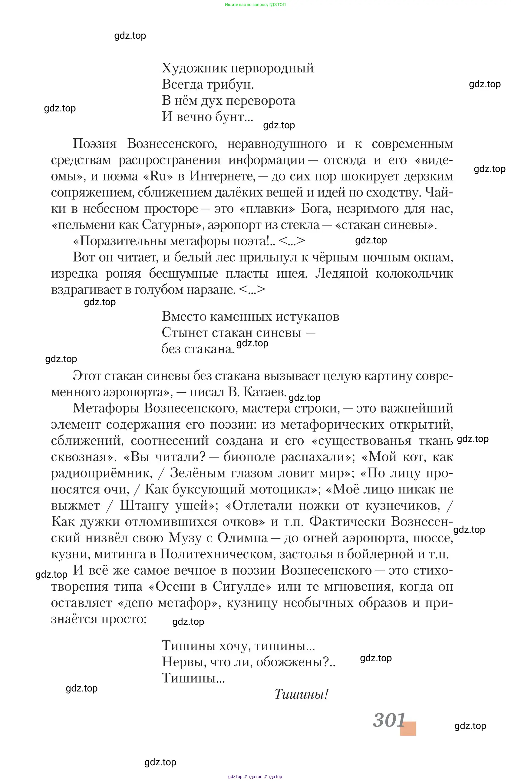 Литература, 11 класс Учебник, авторы: Зинин Сергей Александрович, Чалмаев Виктор Андреевич, издательство Русское слово, Москва, 2019, оранжевого цвета, страница 301