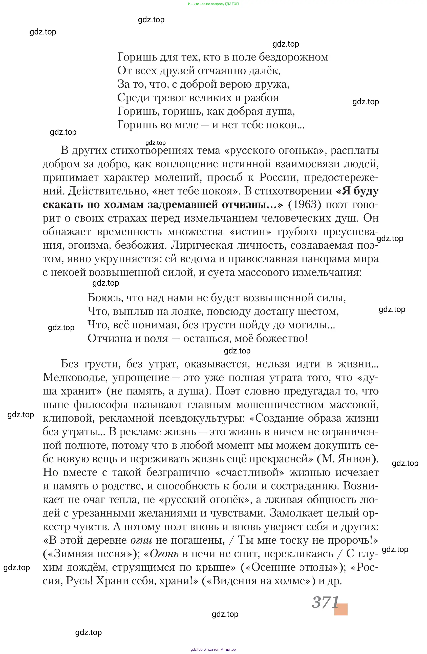 Литература, 11 класс Учебник, авторы: Зинин Сергей Александрович, Чалмаев Виктор Андреевич, издательство Русское слово, Москва, 2019, оранжевого цвета, Часть 1, страница 371