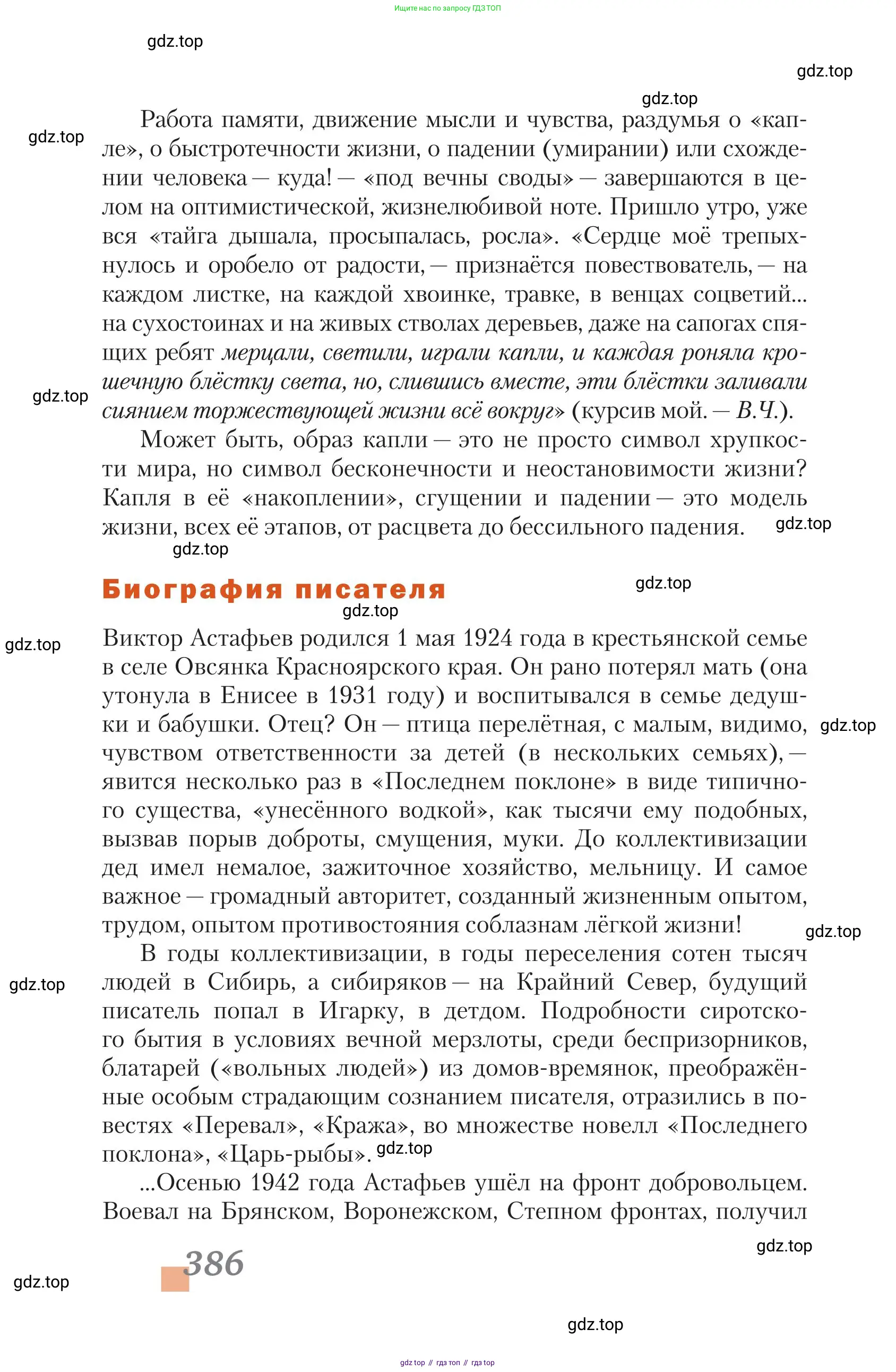 Литература, 11 класс Учебник, авторы: Зинин Сергей Александрович, Чалмаев Виктор Андреевич, издательство Русское слово, Москва, 2019, оранжевого цвета, Часть 1, страница 386