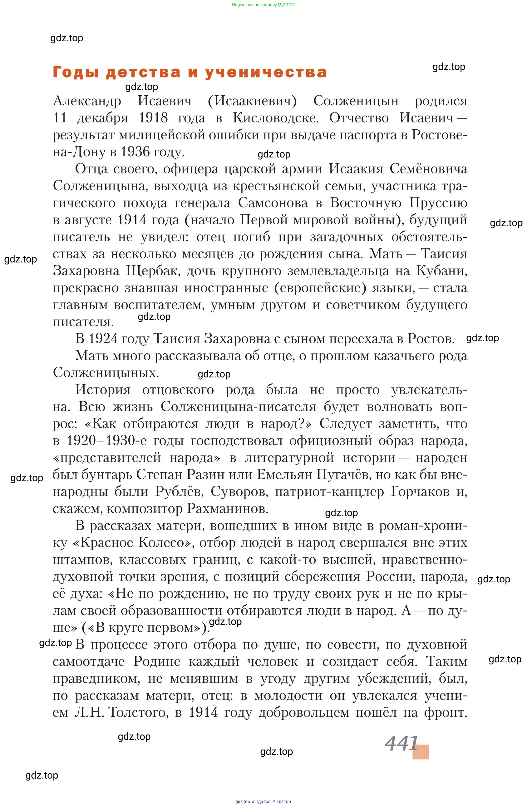 Литература, 11 класс Учебник, авторы: Зинин Сергей Александрович, Чалмаев Виктор Андреевич, издательство Русское слово, Москва, 2019, оранжевого цвета, Часть 2, страница 441
