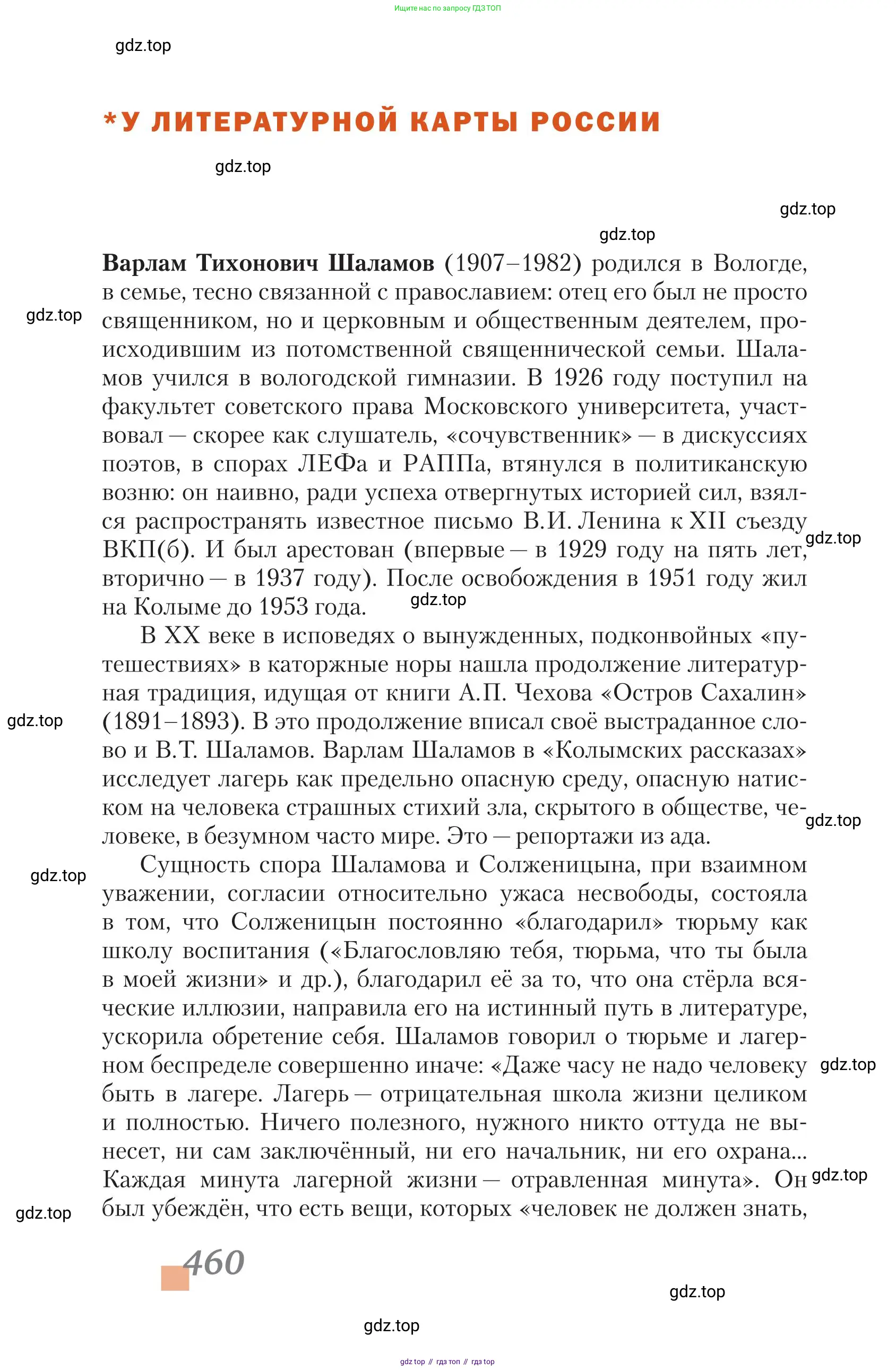 Литература, 11 класс Учебник, авторы: Зинин Сергей Александрович, Чалмаев Виктор Андреевич, издательство Русское слово, Москва, 2019, оранжевого цвета, страница 460
