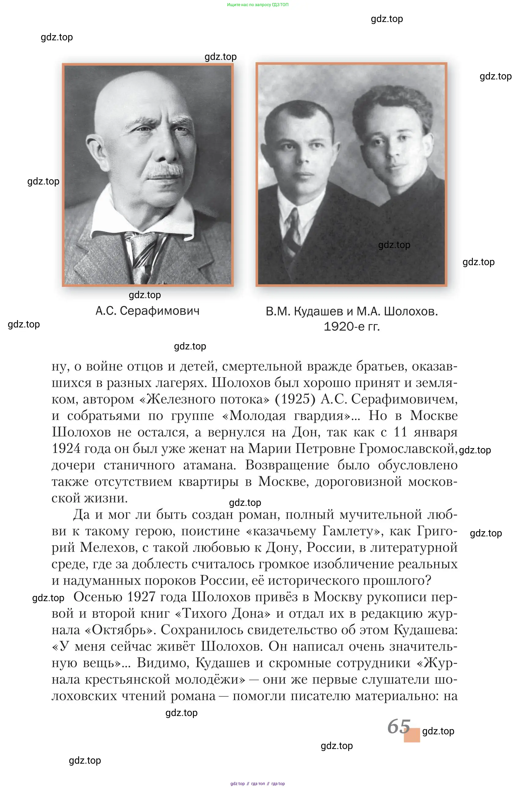 Литература, 11 класс Учебник, авторы: Зинин Сергей Александрович, Чалмаев Виктор Андреевич, издательство Русское слово, Москва, 2019, оранжевого цвета, страница 65