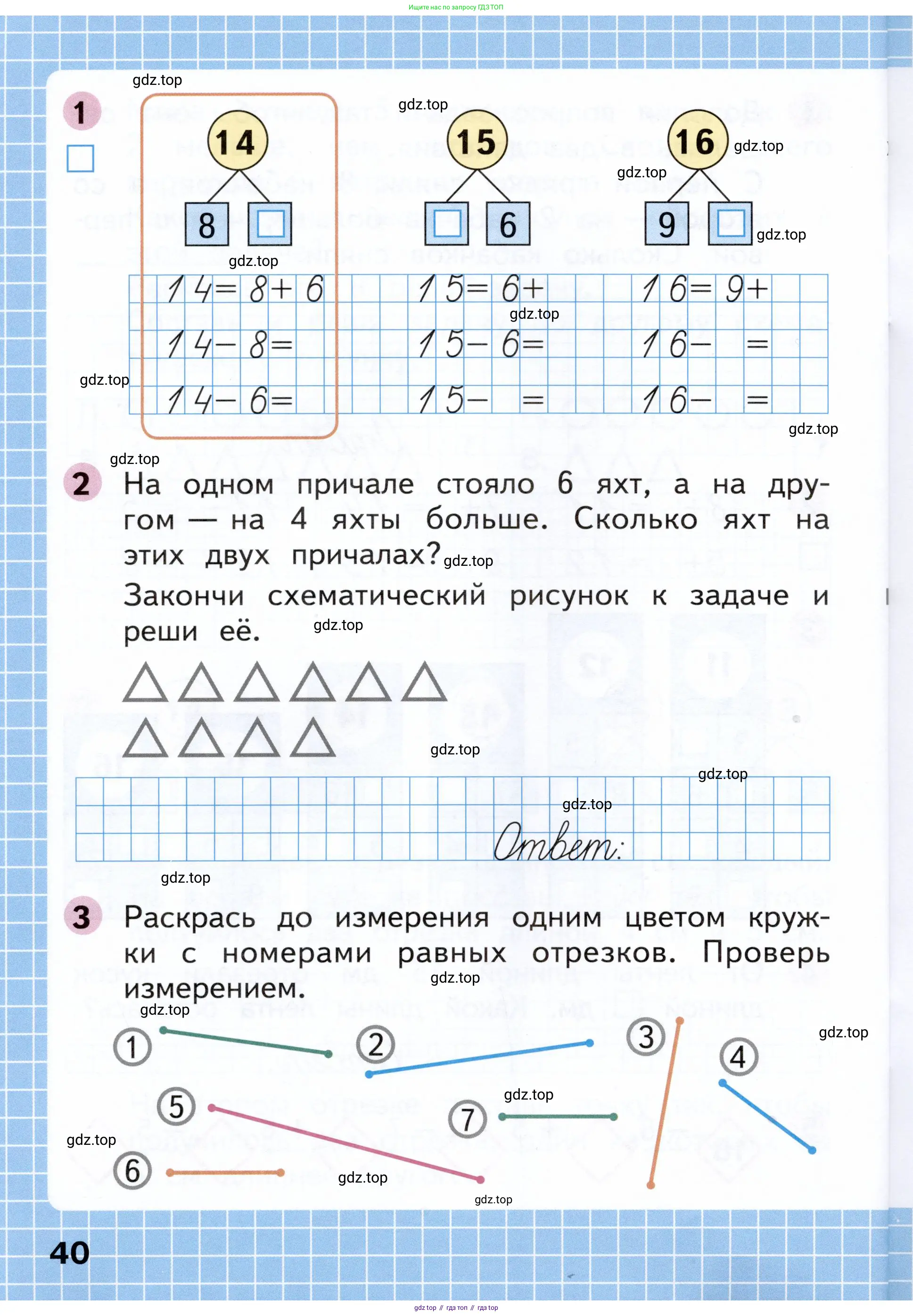 Математика, 1 класс рабочая тетрадь, авторы: Моро Мария Игнатьевна, Волкова Светлана Ивановна, издательство Просвещение, Москва, 2023, белого цвета, Часть 1, страница 40