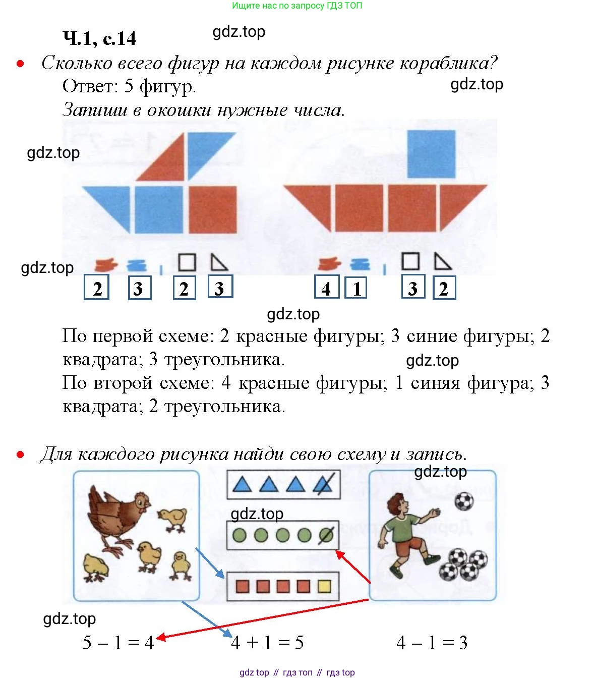 Математика, 1 класс рабочая тетрадь, авторы: Моро Мария Игнатьевна, Волкова Светлана Ивановна, издательство Просвещение, Москва, 2023, белого цвета, Часть 1, страница 14, Решение