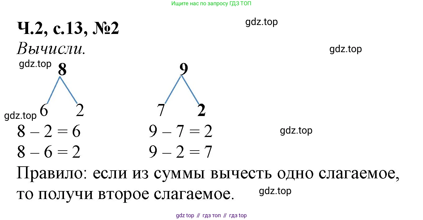 Математика, 1 класс рабочая тетрадь, авторы: Моро Мария Игнатьевна, Волкова Светлана Ивановна, издательство Просвещение, Москва, 2023, белого цвета, Часть 2, страница 13, номер 2, Решение