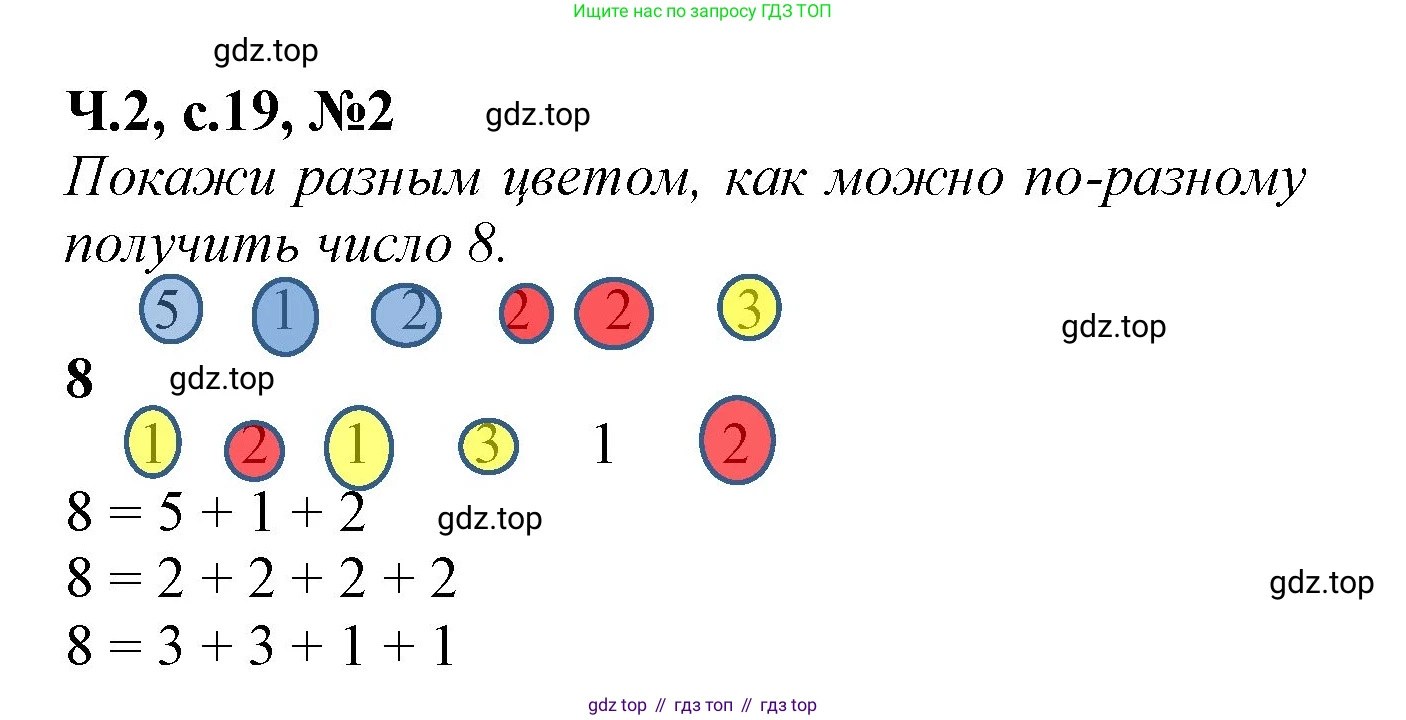 Математика, 1 класс рабочая тетрадь, авторы: Моро Мария Игнатьевна, Волкова Светлана Ивановна, издательство Просвещение, Москва, 2023, белого цвета, Часть 2, страница 19, номер 2, Решение