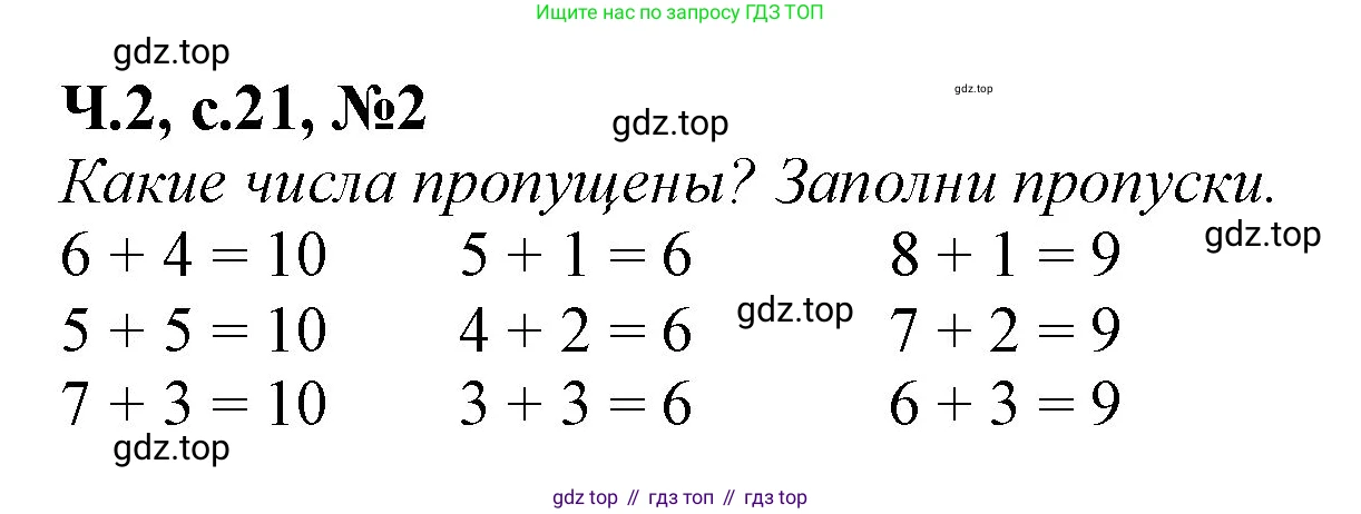 Математика, 1 класс рабочая тетрадь, авторы: Моро Мария Игнатьевна, Волкова Светлана Ивановна, издательство Просвещение, Москва, 2023, белого цвета, Часть 2, страница 21, номер 2, Решение