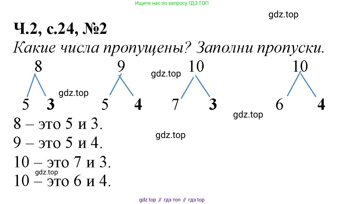 Математика, 1 класс рабочая тетрадь, авторы: Моро Мария Игнатьевна, Волкова Светлана Ивановна, издательство Просвещение, Москва, 2023, белого цвета, Часть 2, страница 24, номер 2, Решение