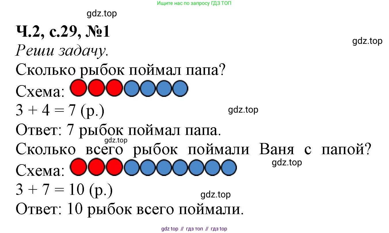 Математика, 1 класс рабочая тетрадь, авторы: Моро Мария Игнатьевна, Волкова Светлана Ивановна, издательство Просвещение, Москва, 2023, белого цвета, Часть 2, страница 29, номер 1, Решение
