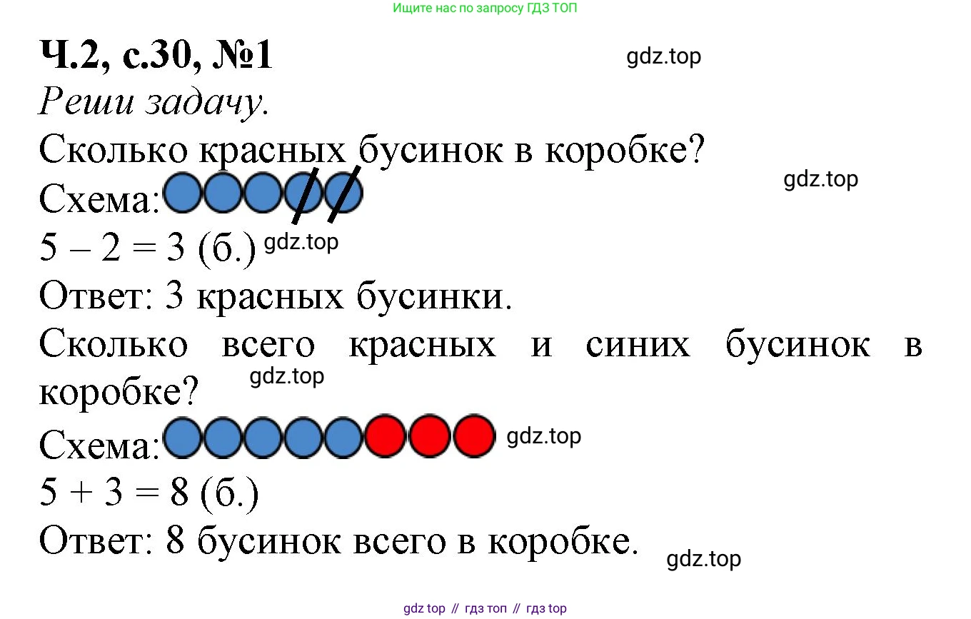 Математика, 1 класс рабочая тетрадь, авторы: Моро Мария Игнатьевна, Волкова Светлана Ивановна, издательство Просвещение, Москва, 2023, белого цвета, Часть 2, страница 30, номер 1, Решение