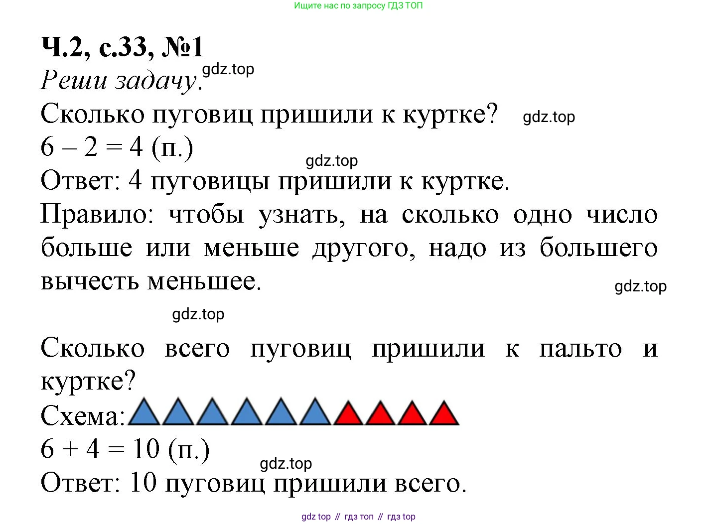 Математика, 1 класс рабочая тетрадь, авторы: Моро Мария Игнатьевна, Волкова Светлана Ивановна, издательство Просвещение, Москва, 2023, белого цвета, Часть 2, страница 33, номер 1, Решение