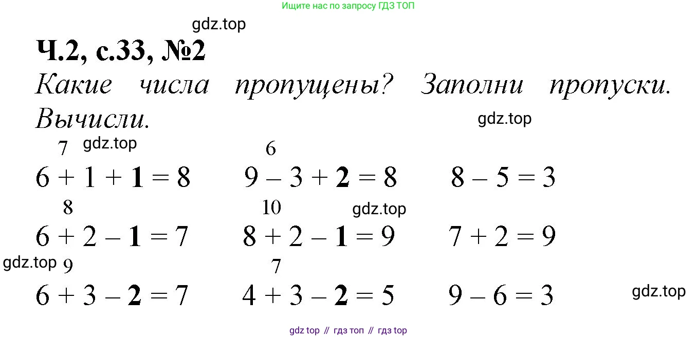 Математика, 1 класс рабочая тетрадь, авторы: Моро Мария Игнатьевна, Волкова Светлана Ивановна, издательство Просвещение, Москва, 2023, белого цвета, Часть 2, страница 33, номер 2, Решение