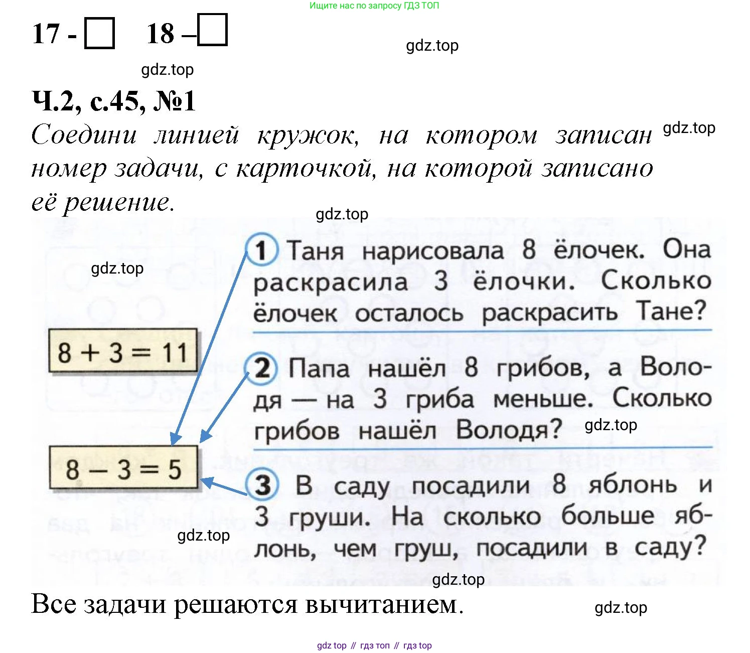 Математика, 1 класс рабочая тетрадь, авторы: Моро Мария Игнатьевна, Волкова Светлана Ивановна, издательство Просвещение, Москва, 2023, белого цвета, Часть 2, страница 45, номер 1, Решение