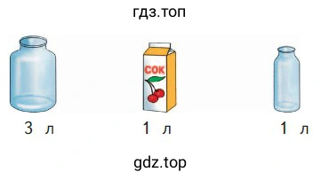 Стеклянная банка 3 л., пакет с соком 1 л., бутылка 1 л