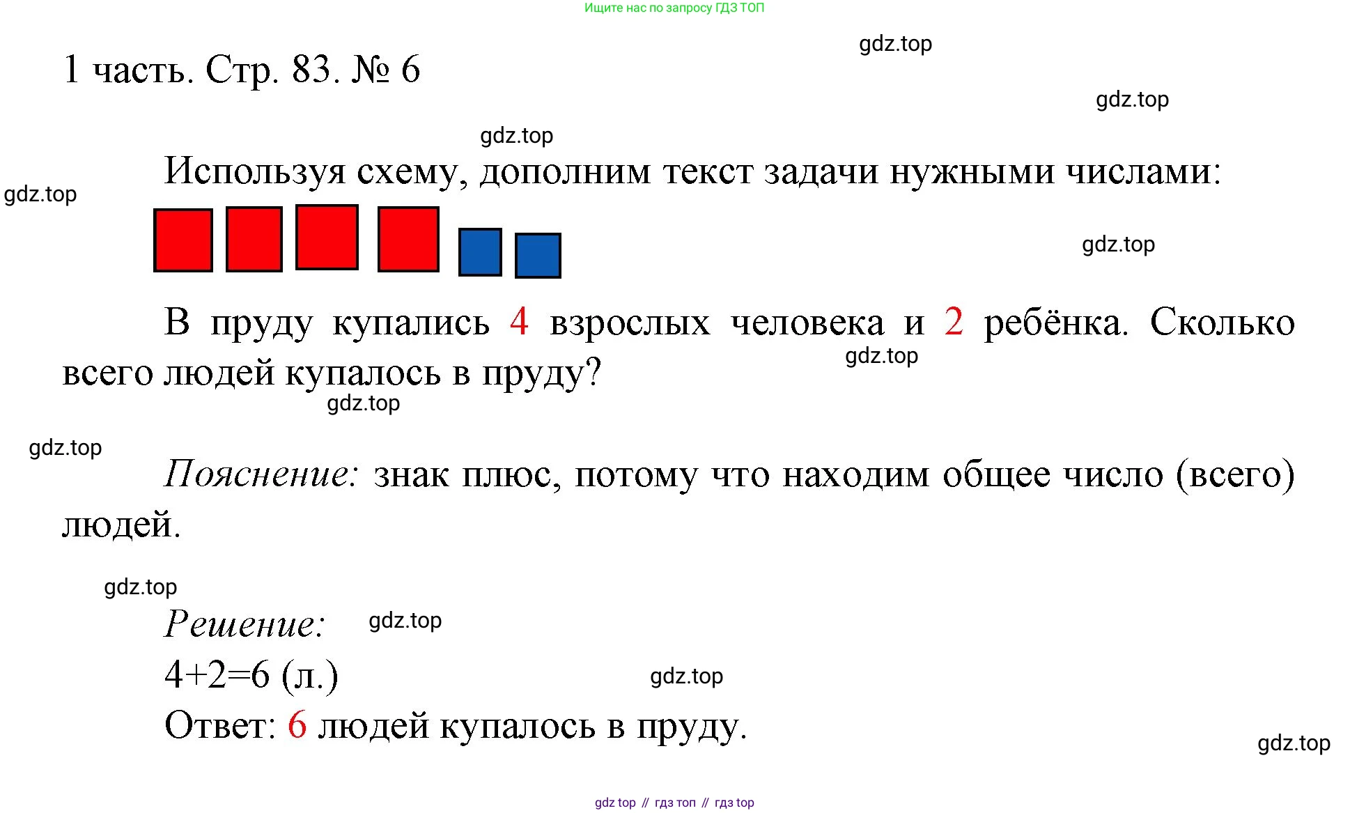 ГДЗ Математика, 1 класс Учебник, авторы: Моро Мария Игнатьевна, Волкова Светлана Ивановна, Степанова Светлана Вячеславовна, издательство Просвещение, Москва, 2023, белого цвета, Часть 1, страница 83, номер 6, Решение