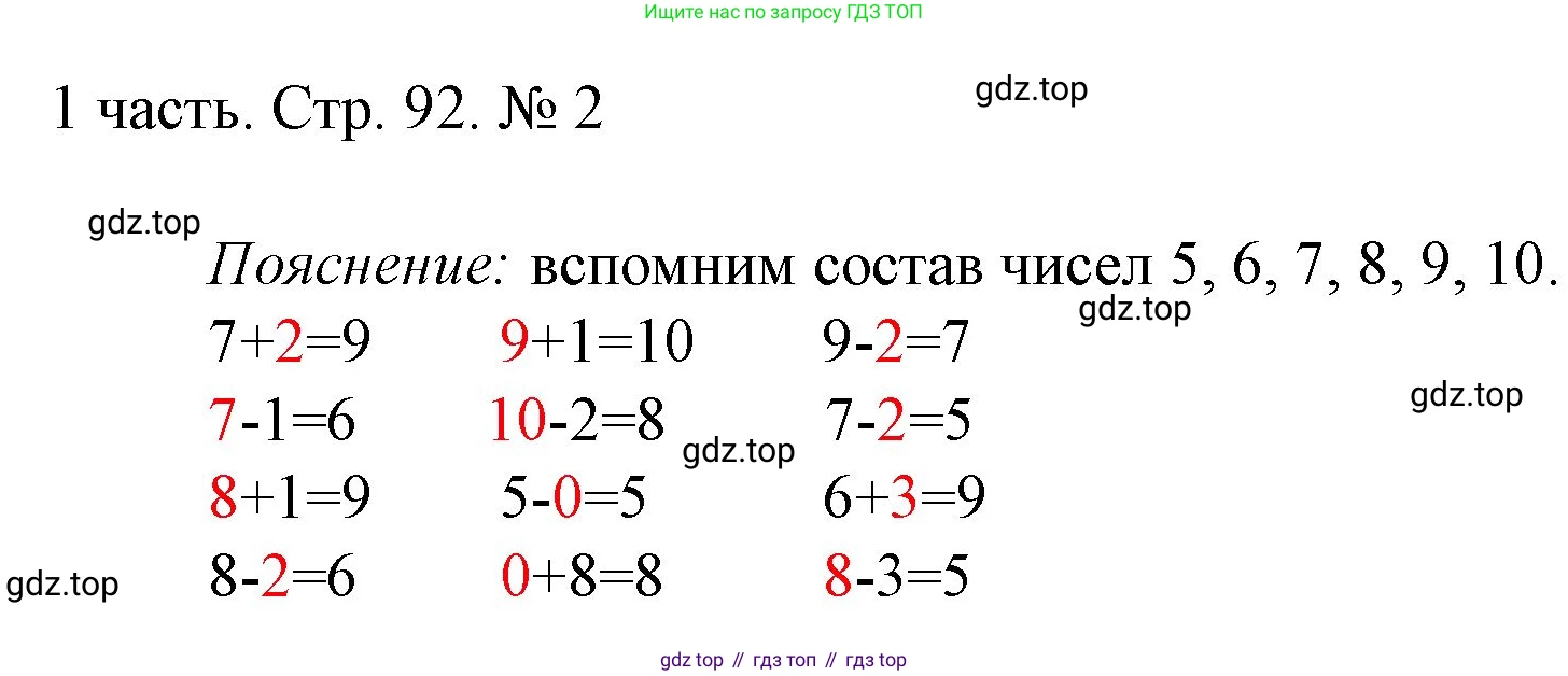 ГДЗ Математика, 1 класс Учебник, авторы: Моро Мария Игнатьевна, Волкова Светлана Ивановна, Степанова Светлана Вячеславовна, издательство Просвещение, Москва, 2023, белого цвета, Часть 1, страница 92, номер 2, Решение