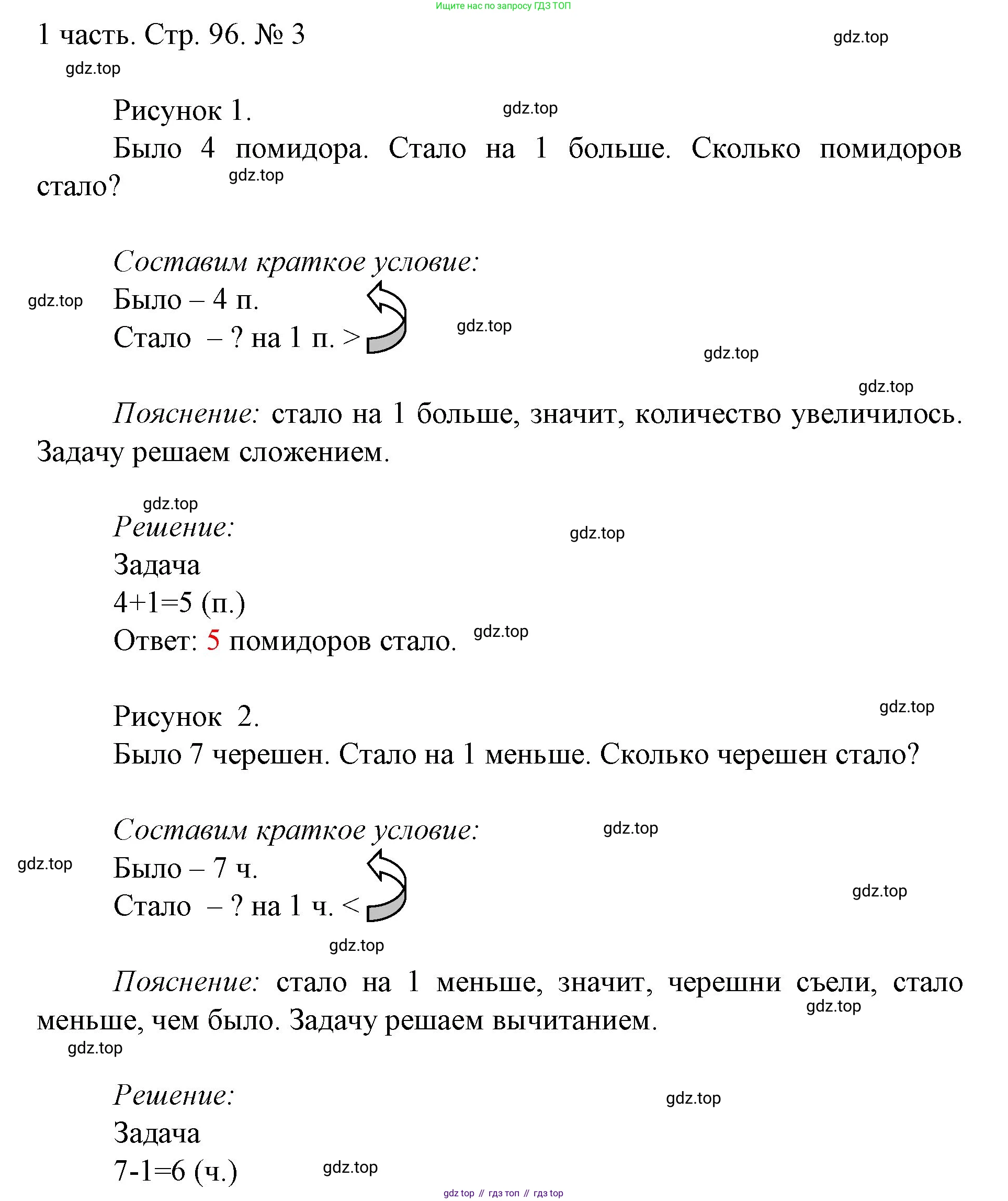 ГДЗ Математика, 1 класс Учебник, авторы: Моро Мария Игнатьевна, Волкова Светлана Ивановна, Степанова Светлана Вячеславовна, издательство Просвещение, Москва, 2023, белого цвета, Часть 1, страница 96, номер 3, Решение