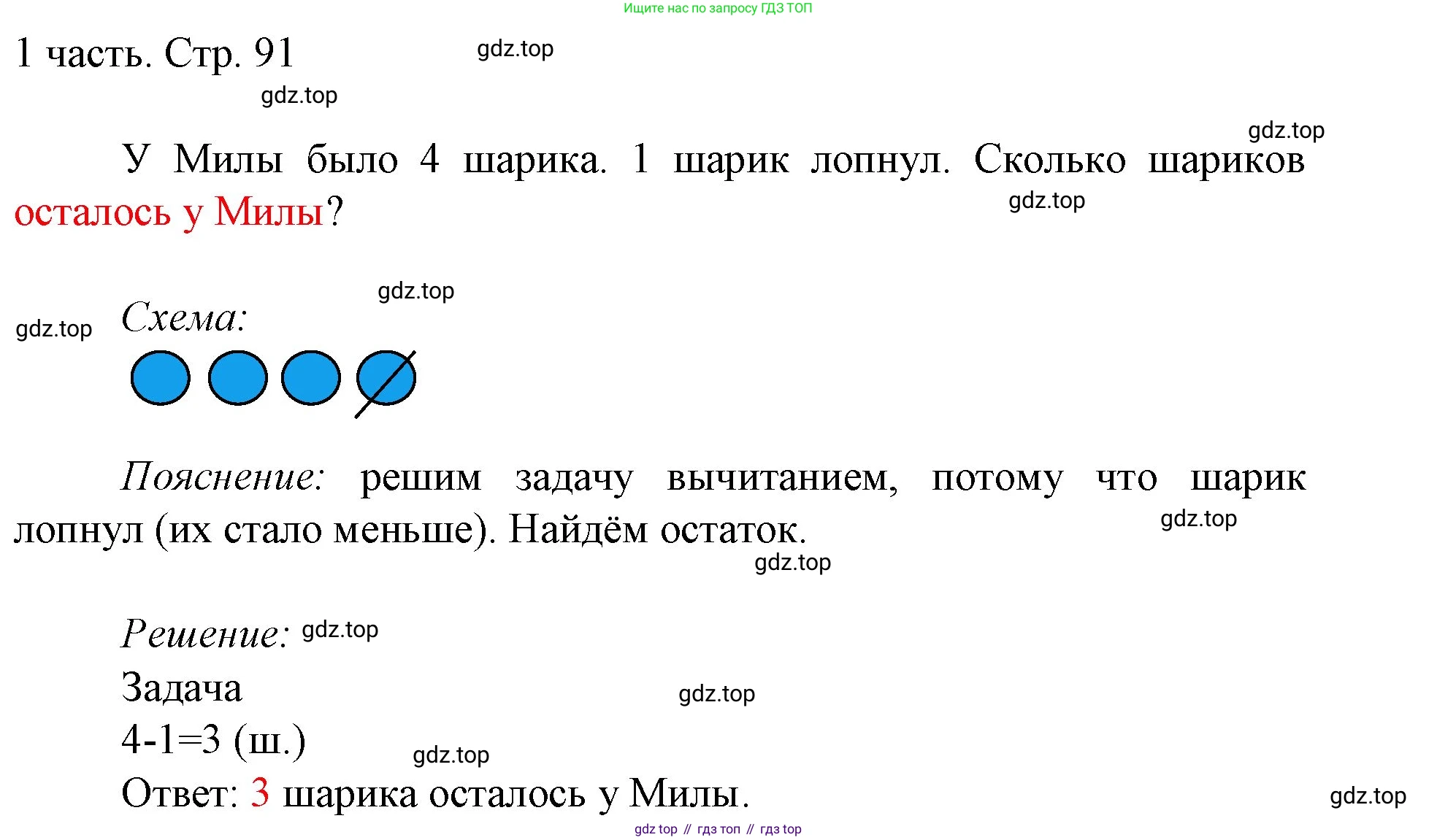 ГДЗ Математика, 1 класс Учебник, авторы: Моро Мария Игнатьевна, Волкова Светлана Ивановна, Степанова Светлана Вячеславовна, издательство Просвещение, Москва, 2023, белого цвета, Часть 1, страница 91, Решение