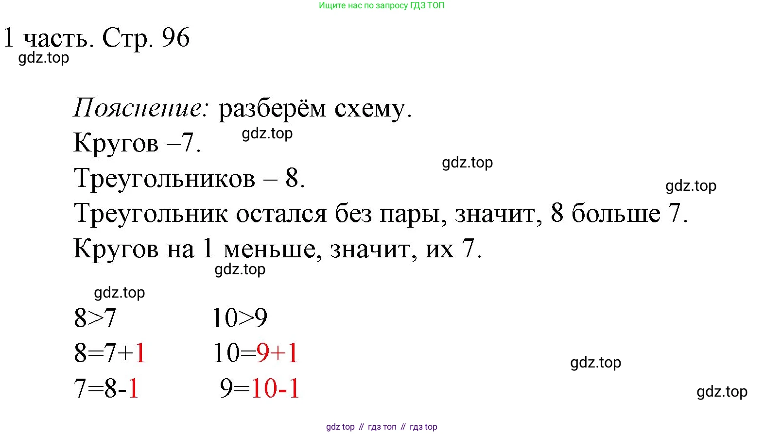 ГДЗ Математика, 1 класс Учебник, авторы: Моро Мария Игнатьевна, Волкова Светлана Ивановна, Степанова Светлана Вячеславовна, издательство Просвещение, Москва, 2023, белого цвета, Часть 1, страница 96, Решение