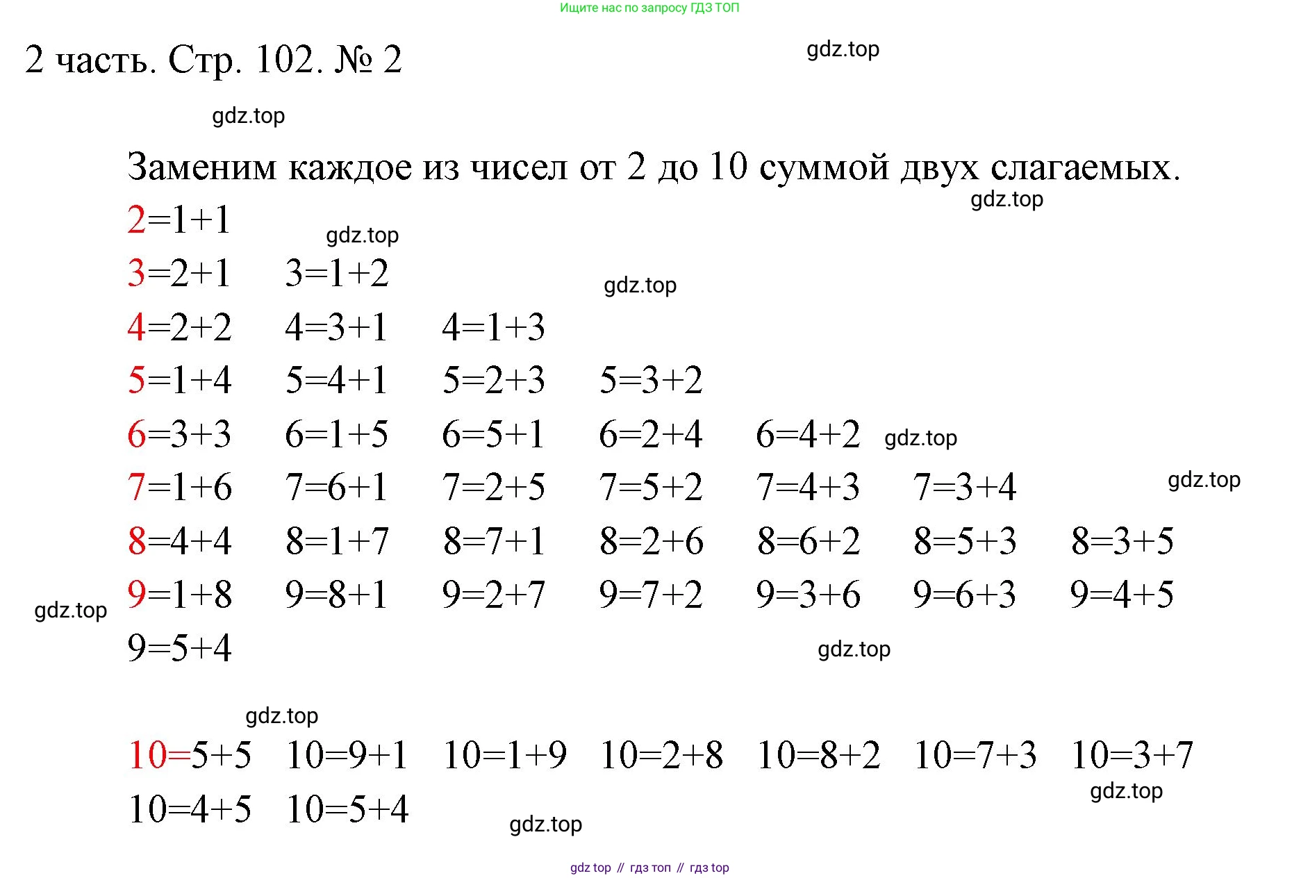 ГДЗ Математика, 1 класс Учебник, авторы: Моро Мария Игнатьевна, Волкова Светлана Ивановна, Степанова Светлана Вячеславовна, издательство Просвещение, Москва, 2023, белого цвета, Часть 2, страница 102, номер 2, Решение