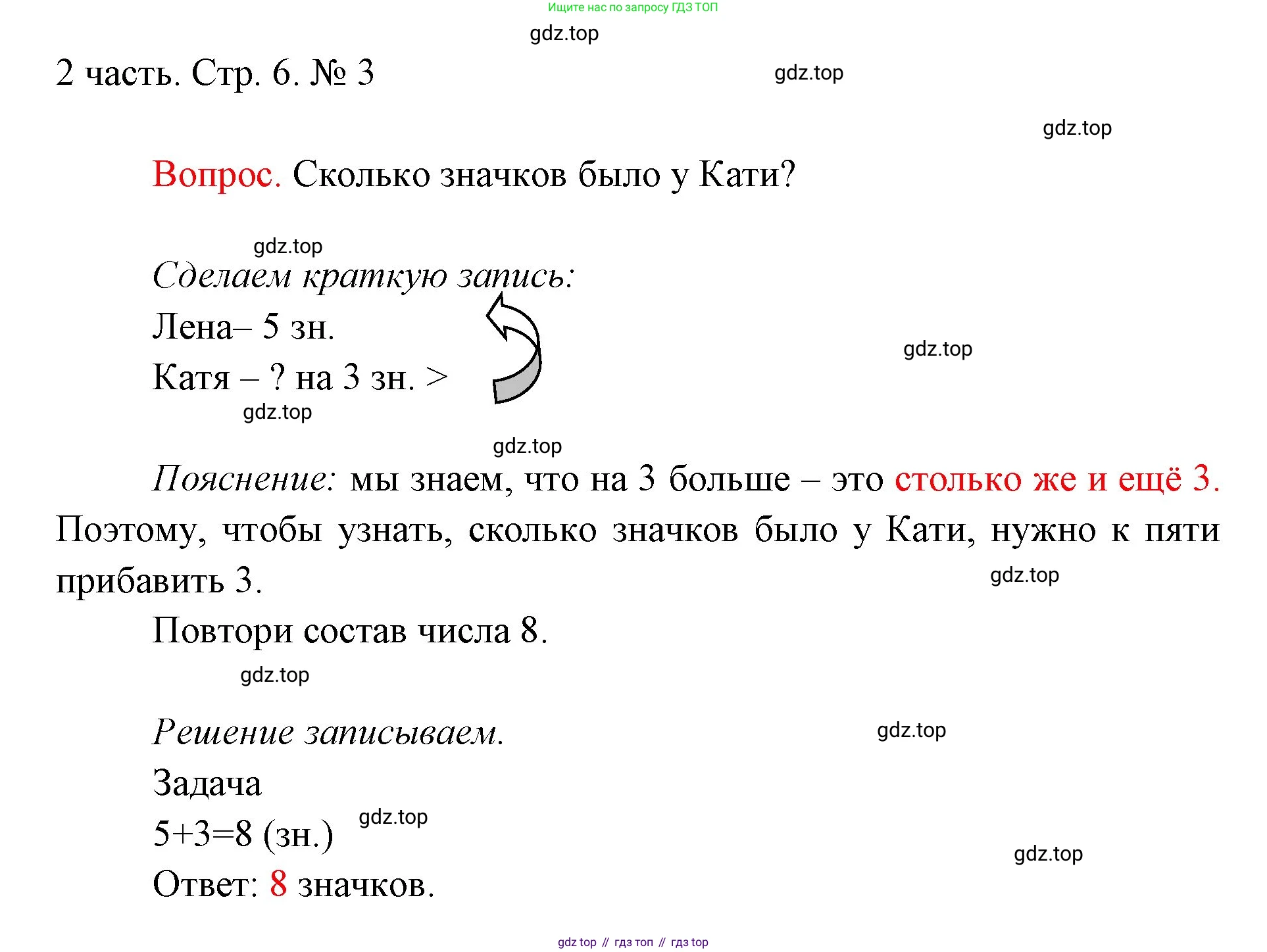 ГДЗ Математика, 1 класс Учебник, авторы: Моро Мария Игнатьевна, Волкова Светлана Ивановна, Степанова Светлана Вячеславовна, издательство Просвещение, Москва, 2023, белого цвета, Часть 2, страница 6, номер 3, Решение