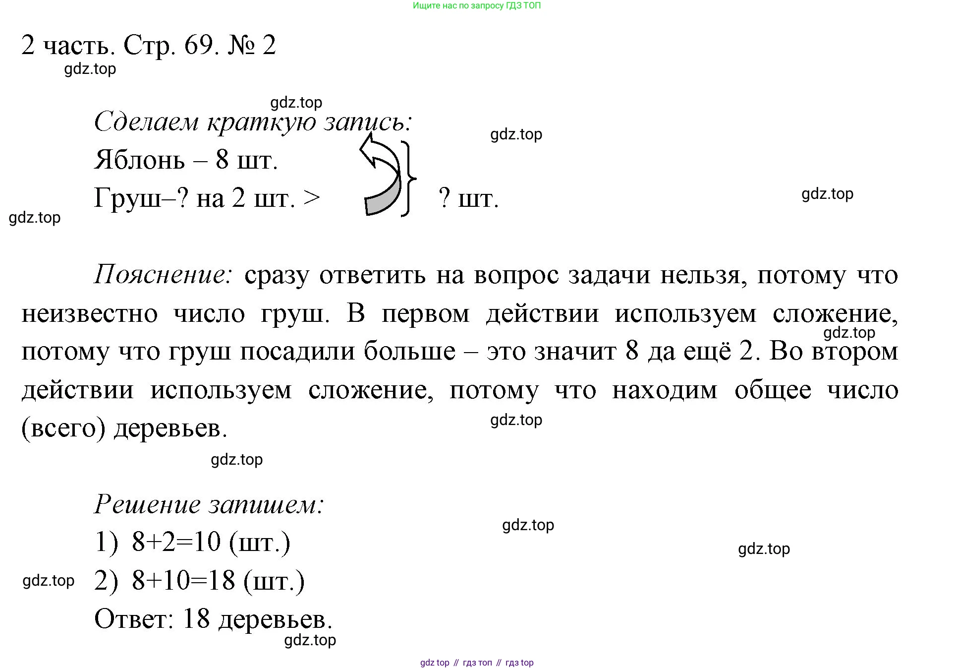 ГДЗ Математика, 1 класс Учебник, авторы: Моро Мария Игнатьевна, Волкова Светлана Ивановна, Степанова Светлана Вячеславовна, издательство Просвещение, Москва, 2023, белого цвета, Часть 2, страница 69, номер 2, Решение