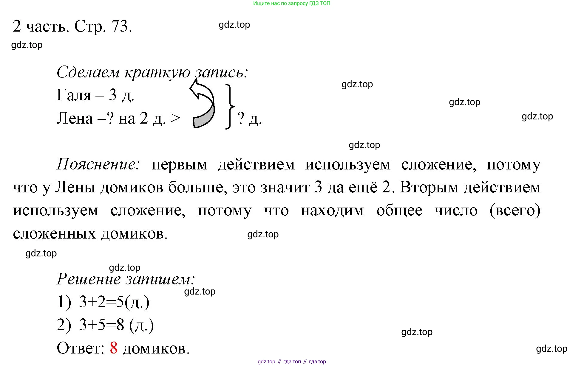 ГДЗ Математика, 1 класс Учебник, авторы: Моро Мария Игнатьевна, Волкова Светлана Ивановна, Степанова Светлана Вячеславовна, издательство Просвещение, Москва, 2023, белого цвета, Часть 2, страница 73, Решение