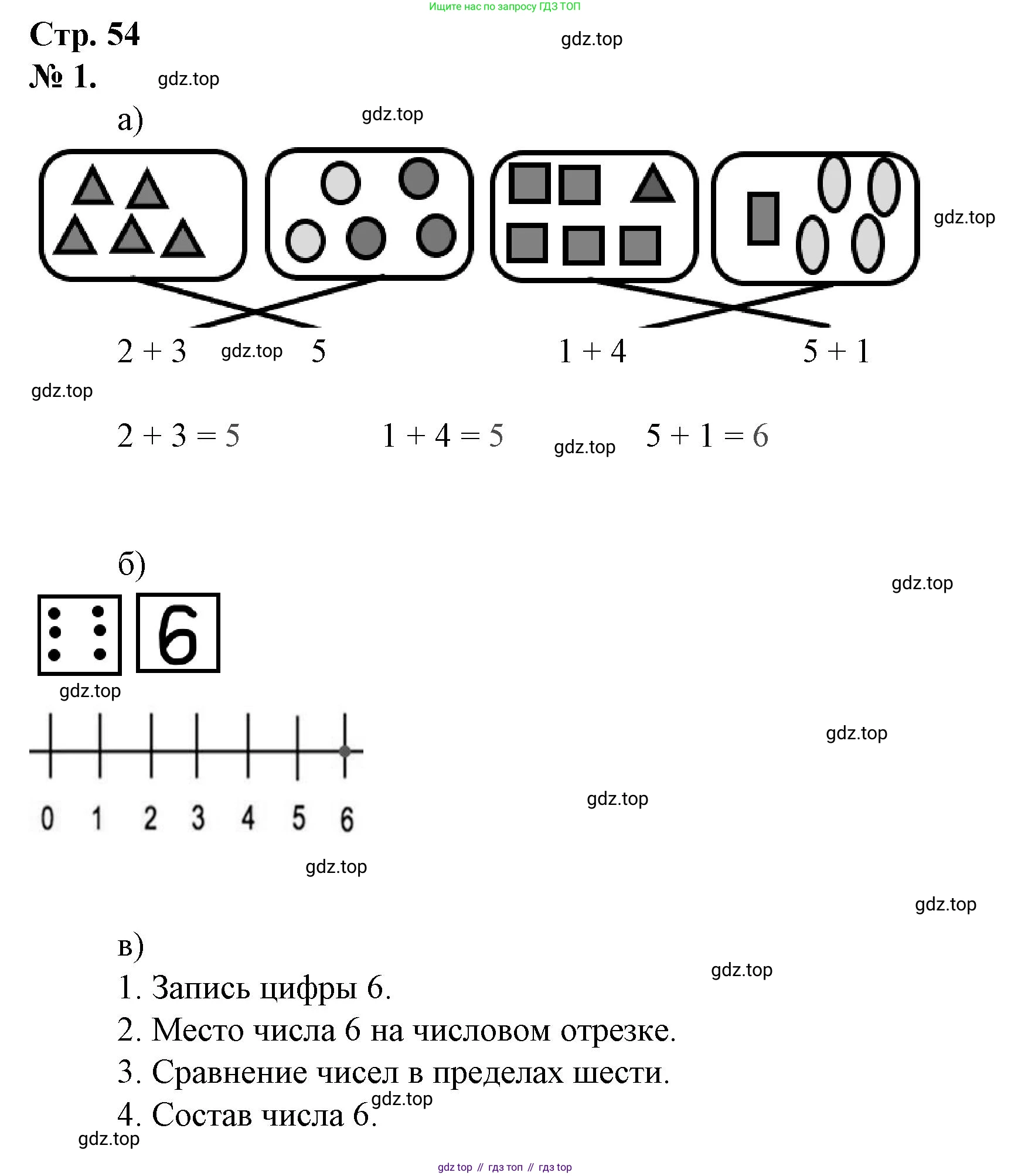 Математика, 1 класс рабочая тетрадь, автор: Петерсон Людмила Георгиевна, издательство Просвещение, Москва, 2020, жёлтого цвета, Часть 1, страница 54, номер 1, Решение 2020-2022