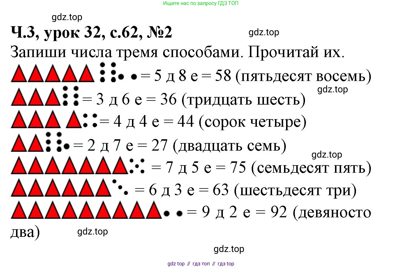 Математика, 1 класс учебное пособие - тетрадь, автор: Петерсон Людмила Георгиевна, издательство Просвещение, Москва, 2024, жёлтого цвета, Часть 3, страница 62, номер 2, Решение (2021-2022)