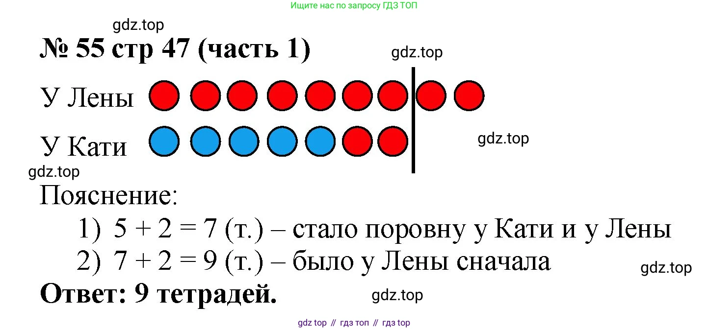 ГДЗ Математика, 2 класс рабочая тетрадь, авторы: Моро Мария Игнатьевна, Волкова К В, издательство Просвещение, Москва, 2023, белого цвета, Часть 1, страница 47, номер 55, Решение