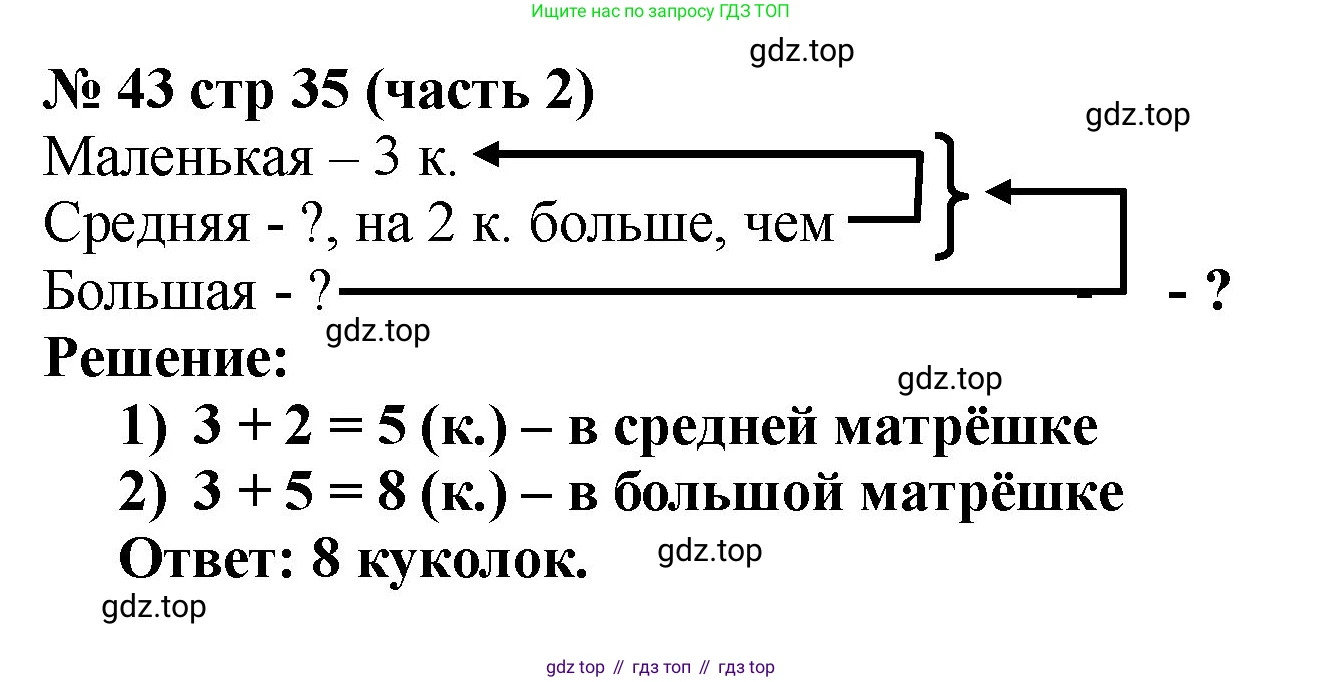 ГДЗ Математика, 2 класс рабочая тетрадь, авторы: Моро Мария Игнатьевна, Волкова К В, издательство Просвещение, Москва, 2023, белого цвета, Часть 2, страница 35, номер 43, Решение
