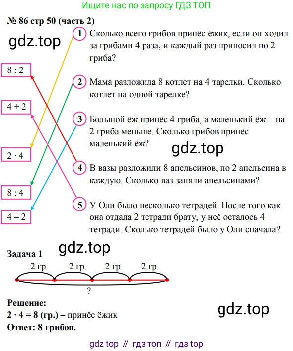 ГДЗ Математика, 2 класс рабочая тетрадь, авторы: Моро Мария Игнатьевна, Волкова К В, издательство Просвещение, Москва, 2023, белого цвета, Часть 2, страница 50, номер 86, Решение