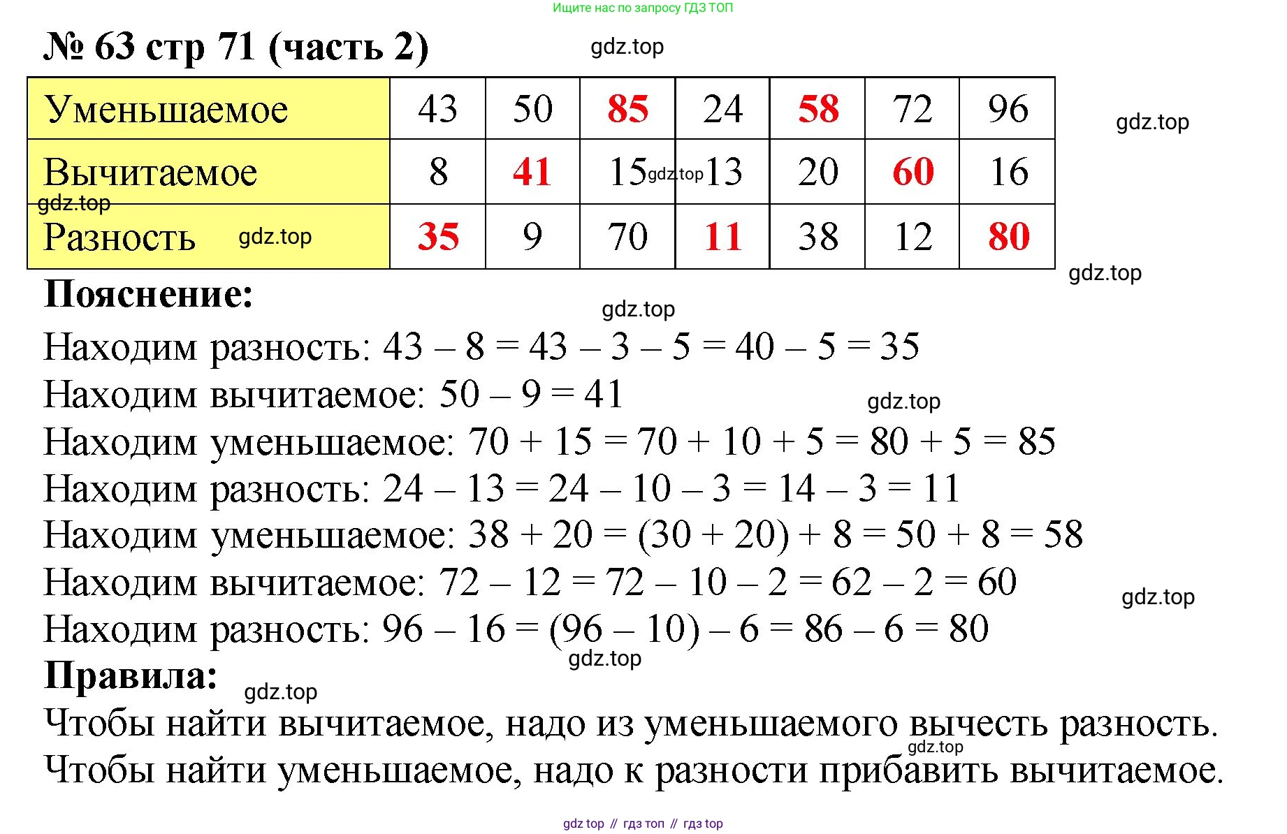 ГДЗ Математика, 2 класс рабочая тетрадь, авторы: Моро Мария Игнатьевна, Волкова К В, издательство Просвещение, Москва, 2023, белого цвета, Часть 2, страница 71, номер 63, Решение