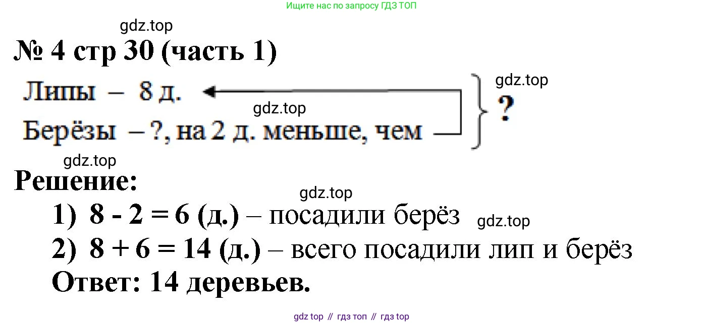 Математика, 2 класс Учебник, авторы: Моро Мария Игнатьевна, Бантова Мария Александровна, Бельтюкова Галина Васильевна, Волкова Светлана Ивановна, Степанова Светлана Вячеславовна, издательство Просвещение, Москва, 2023, белого цвета, Часть 1, страница 30, номер 4, Решение