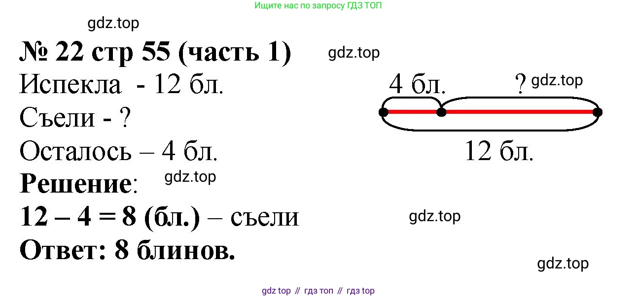 Математика, 2 класс Учебник, авторы: Моро Мария Игнатьевна, Бантова Мария Александровна, Бельтюкова Галина Васильевна, Волкова Светлана Ивановна, Степанова Светлана Вячеславовна, издательство Просвещение, Москва, 2023, белого цвета, Часть 1, страница 55, номер 22, Решение