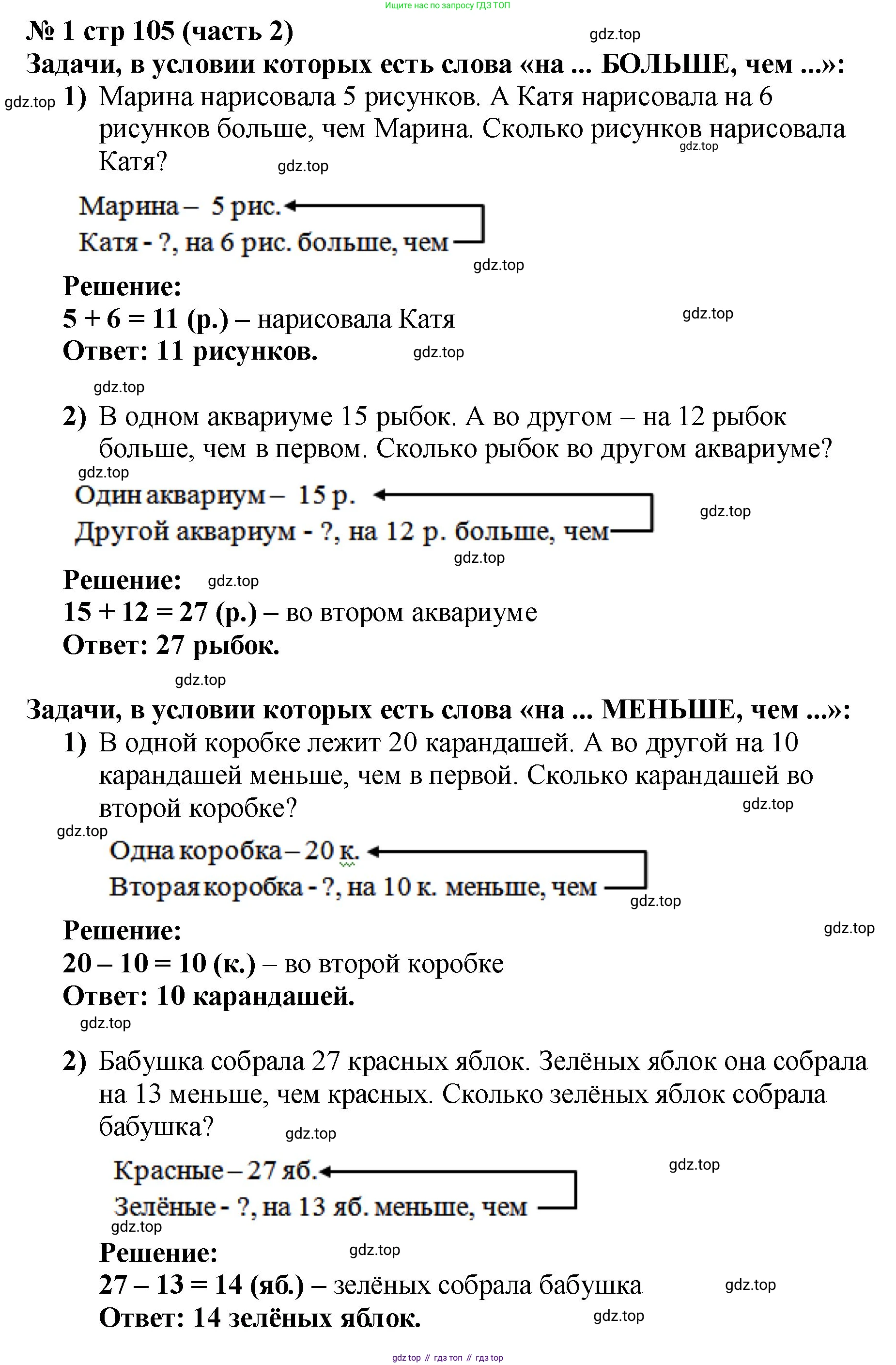 Математика, 2 класс Учебник, авторы: Моро Мария Игнатьевна, Бантова Мария Александровна, Бельтюкова Галина Васильевна, Волкова Светлана Ивановна, Степанова Светлана Вячеславовна, издательство Просвещение, Москва, 2023, белого цвета, Часть 2, страница 105, номер 1, Решение