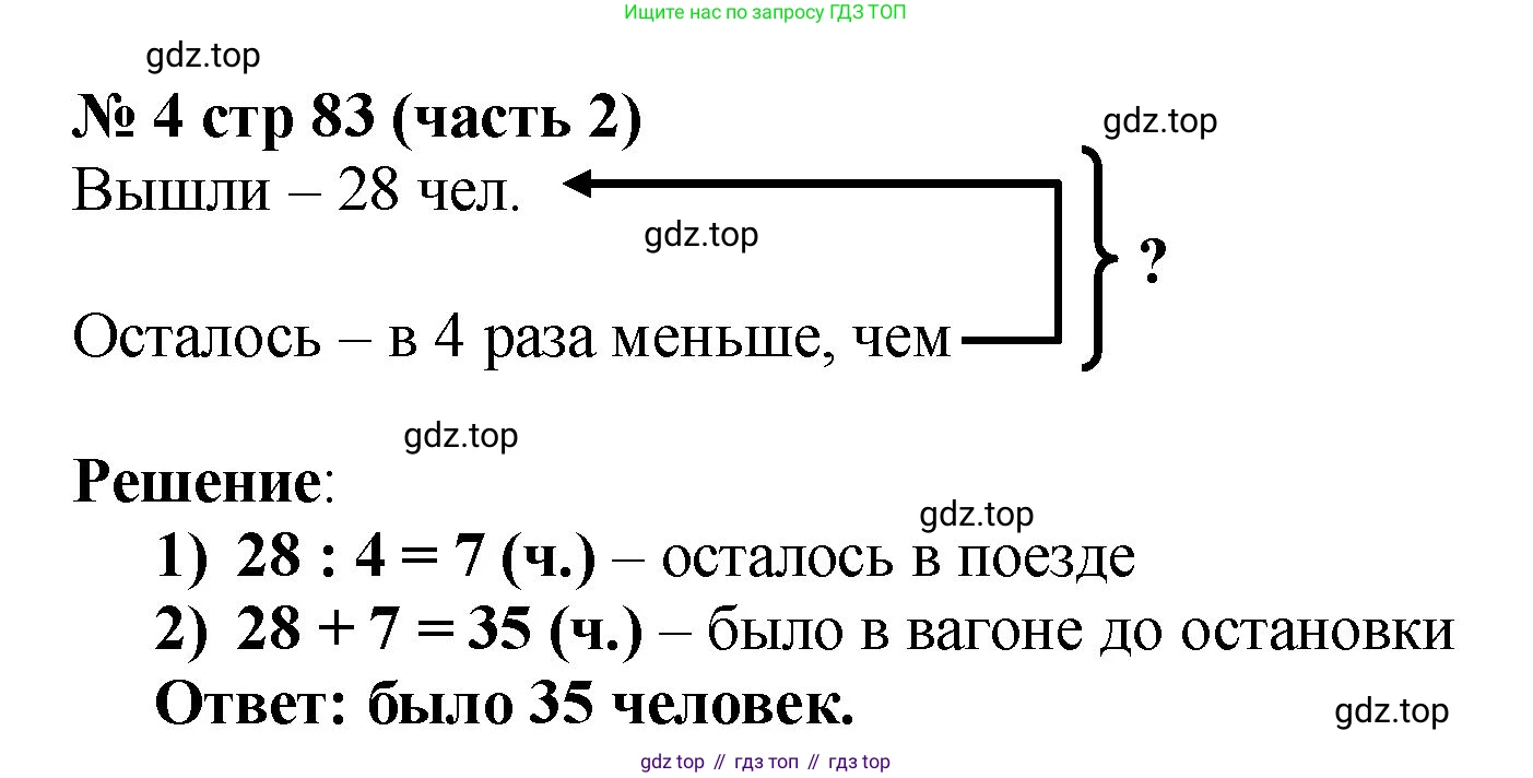 Математика, 2 класс Учебник, авторы: Моро Мария Игнатьевна, Бантова Мария Александровна, Бельтюкова Галина Васильевна, Волкова Светлана Ивановна, Степанова Светлана Вячеславовна, издательство Просвещение, Москва, 2023, белого цвета, Часть 2, страница 83, номер 4, Решение
