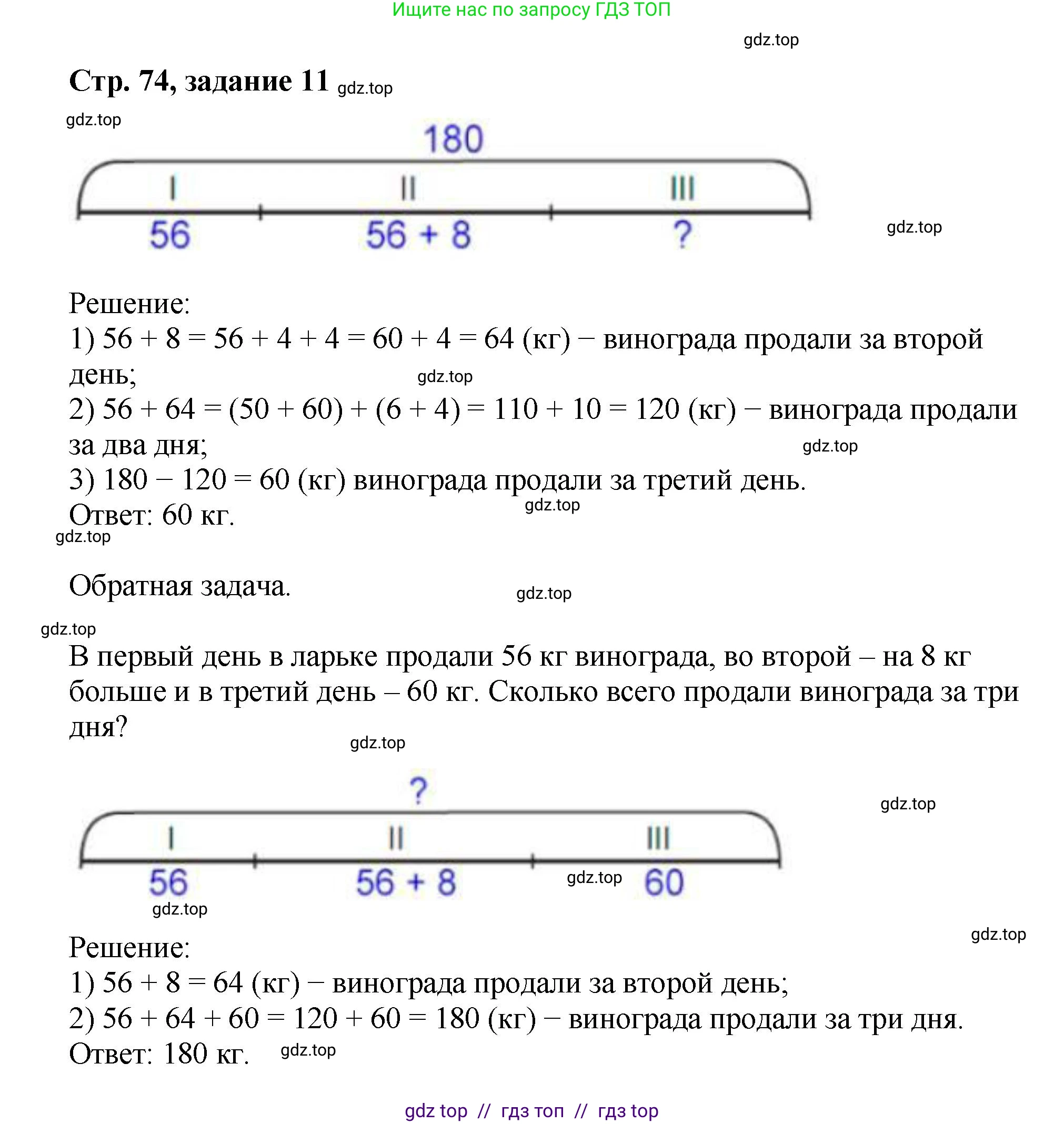 Математика, 2 класс Учебник, автор: Петерсон Людмила Георгиевна, издательство Просвещение, Москва, 2024, голубого цвета, Часть 1, страница 74, номер 11, Решение