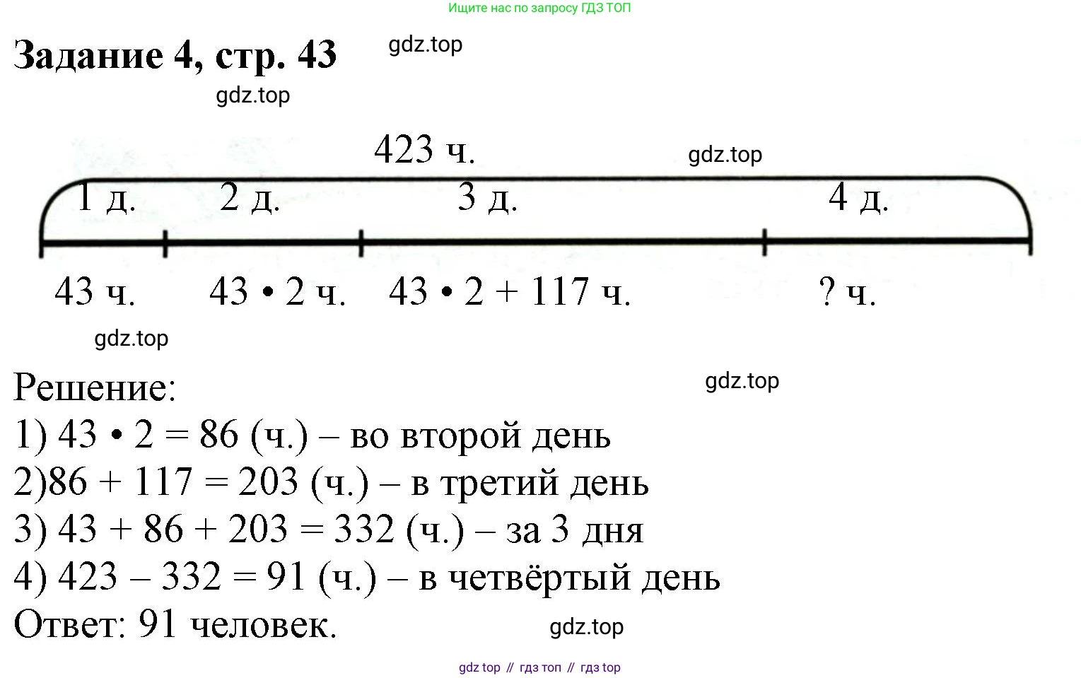 Математика, 3 класс рабочая тетрадь, автор: Петерсон Людмила Георгиевна, издательство Просвещение, Москва, 2020, салатового цвета, Часть 1, страница 43, номер 4, Решение