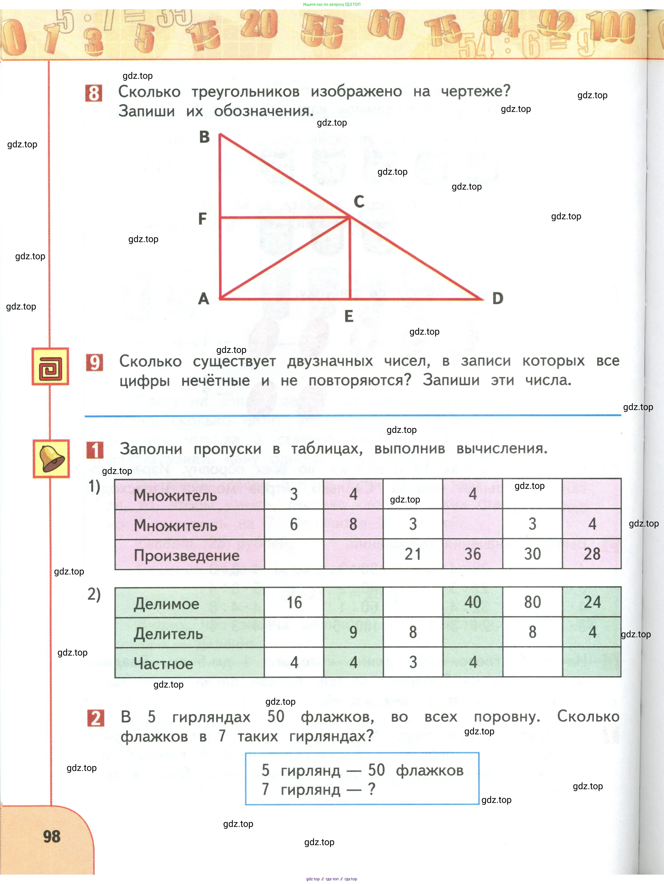 Математика, 3 класс Учебник, авторы: Дорофеев Георгий Владимирович, Миракова Татьяна Николаевна, Бука Татьяна Борисовна, издательство Просвещение, Москва, 2019 - 2023, белого цвета, Часть 1, страница 98