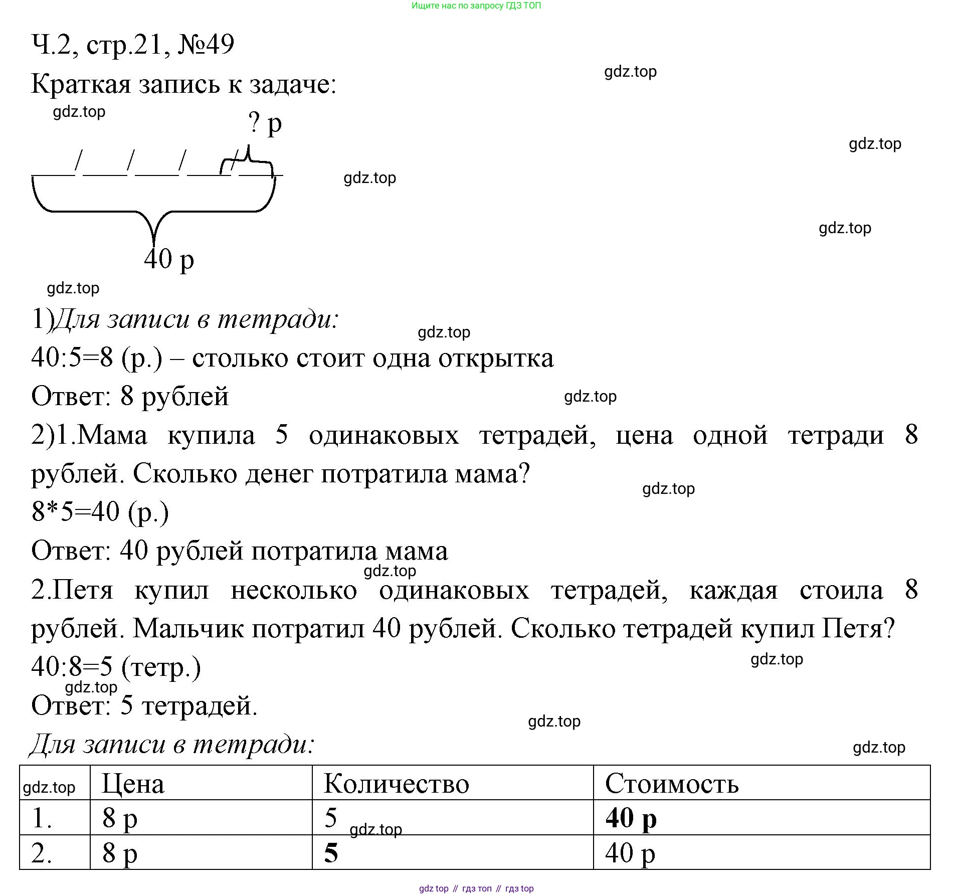 Математика, 3 класс рабочая тетрадь, авторы: Моро Мария Игнатьевна, Волкова Светлана Ивановна, издательство Просвещение, Москва, 2024, белого цвета, Часть 2, страница 21, Решение